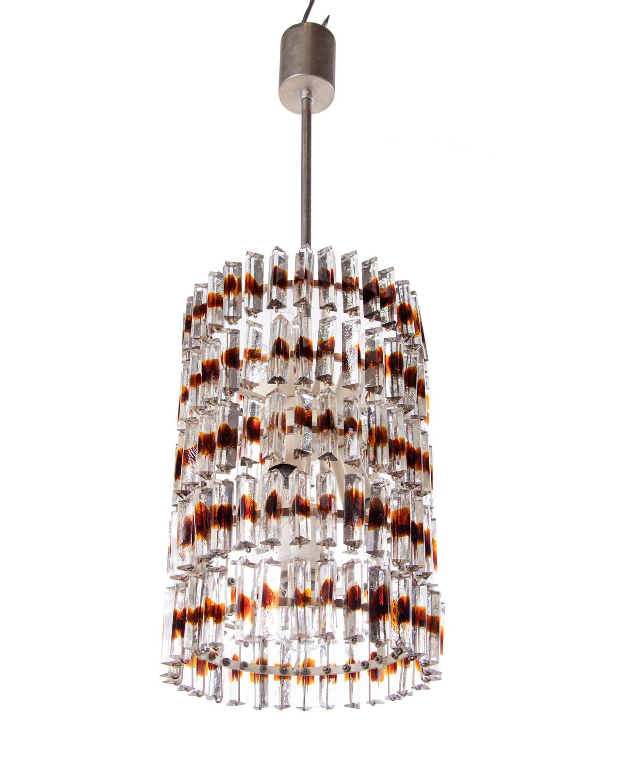1960 Mid Century Five Tier Chandelier 'Triedi' Amber Murano Glass Prisms photo furniture
