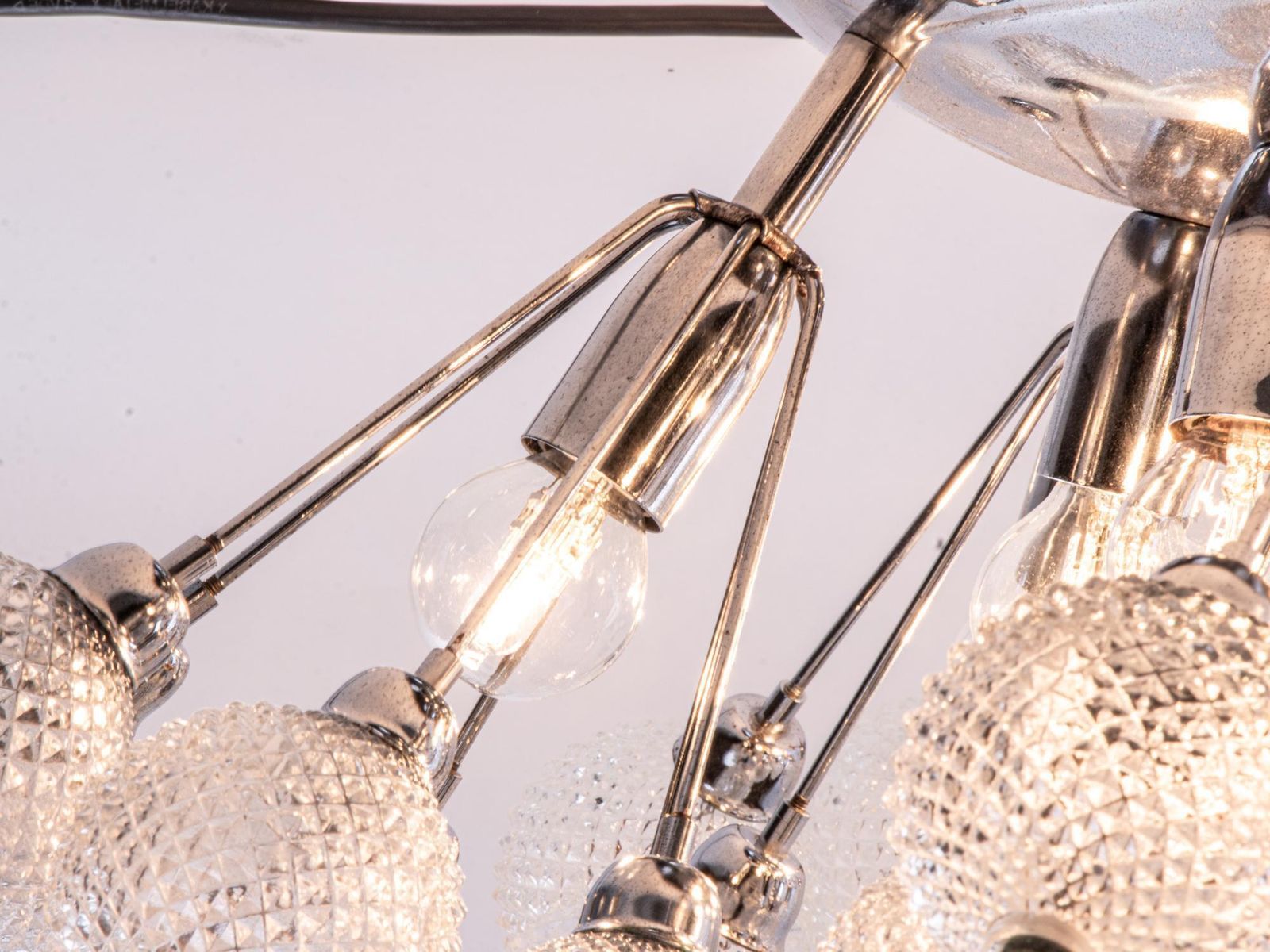 Starburst 27" Flush Mount Chandelier Crystal Glass & Chrome, Italy 1960 photo Lighting