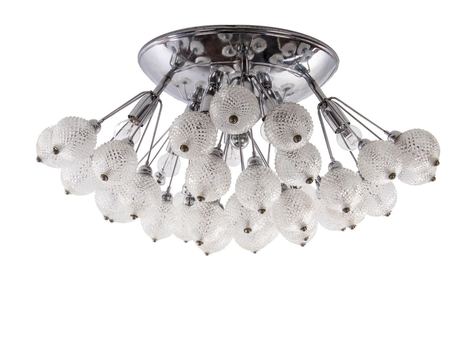 Starburst 27" Flush Mount Chandelier Crystal Glass & Chrome, Italy 1960 photo vinterior