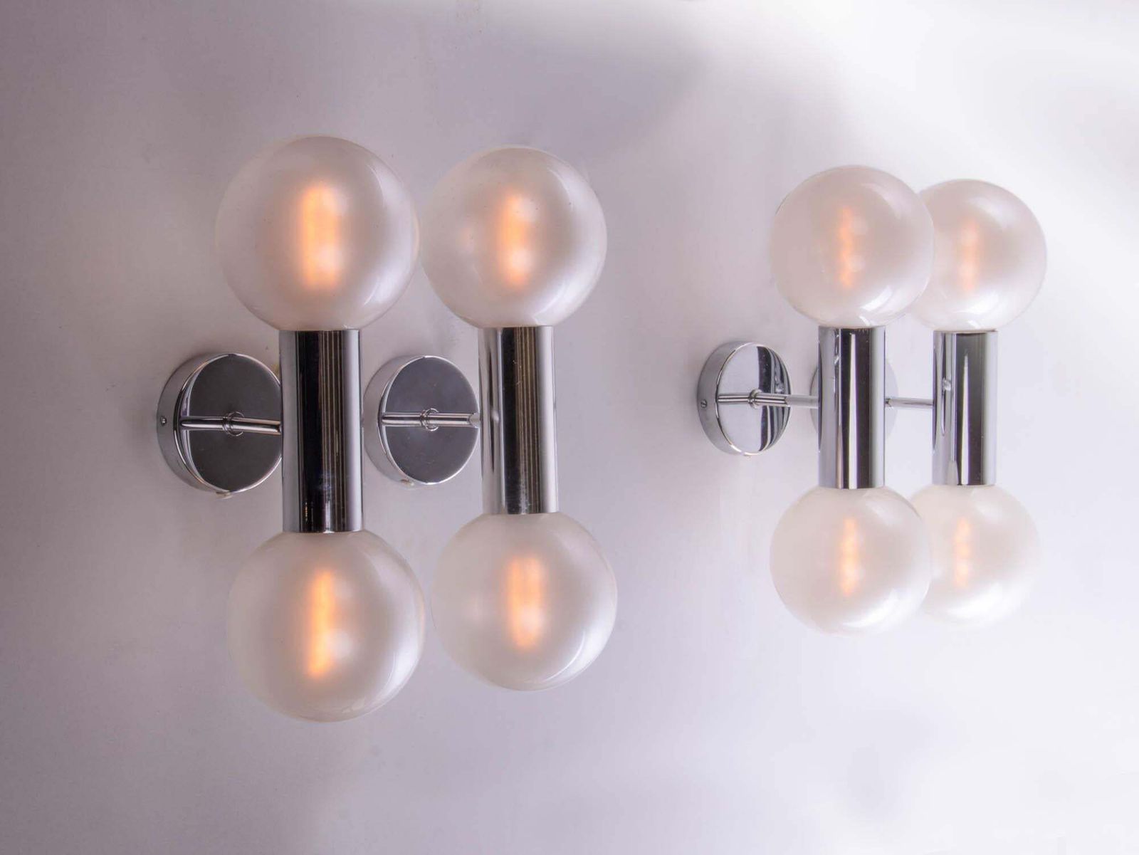 1 (Of 2) Pair Of Motoko Ishii Pearl Sputnik Wall Sconces Glass & Chrome By Staff photo Lighting