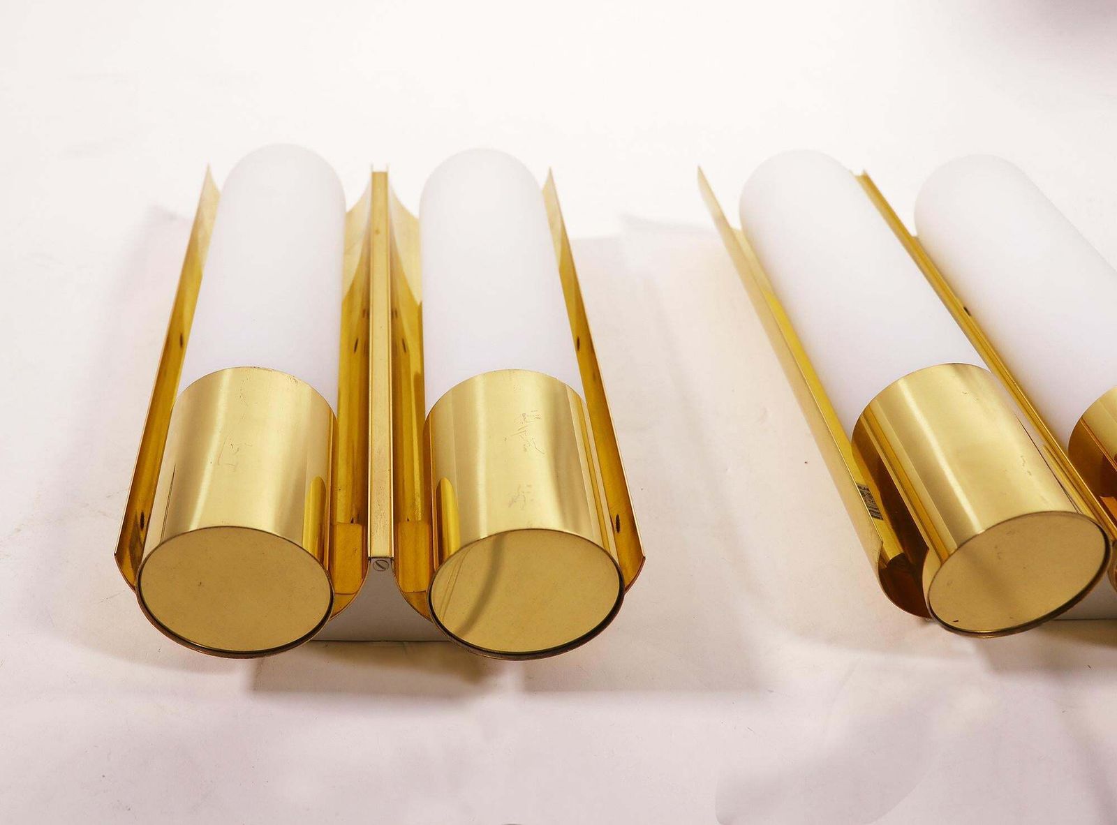 1 (Of 3) Pair Of 1970 Germany Limburg Double Wall Sconces Opaline Glass & Brass photo for sale