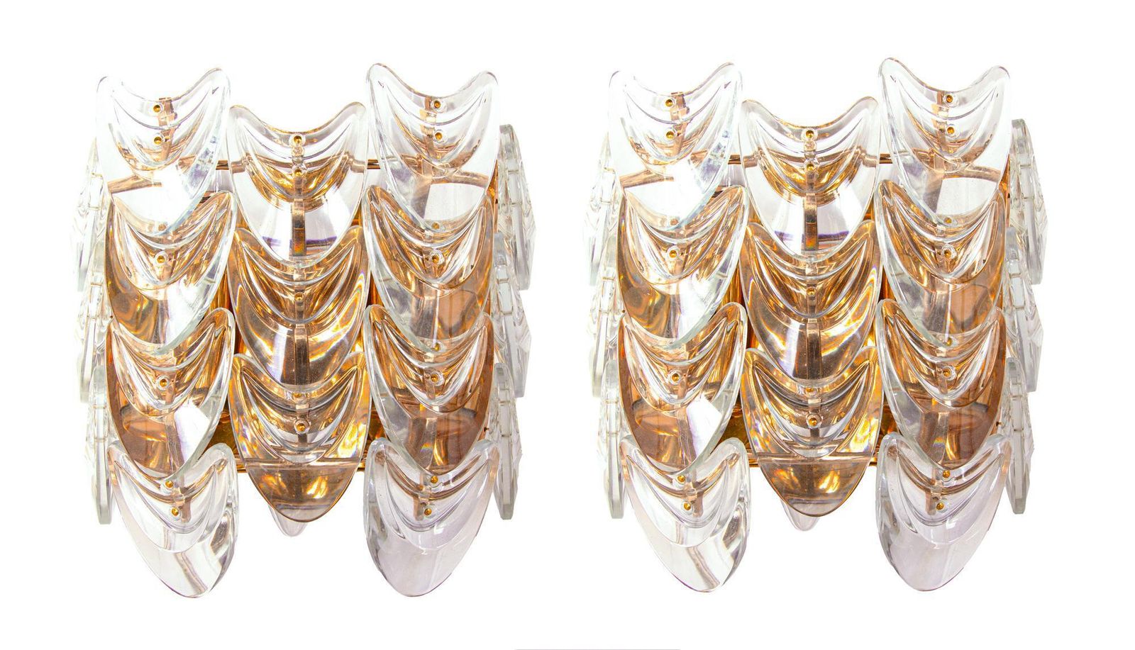 Set Of 2 1960 Germany Palwa Wall Sconces Crystal Glass & Gilt Brass photo furniture