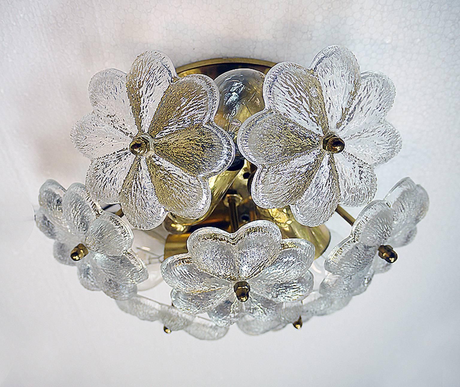 1 (Of 2) Floral Crystal & Brass Flush Mount Chandelier By Ernst Palme For Palwa photo furniture