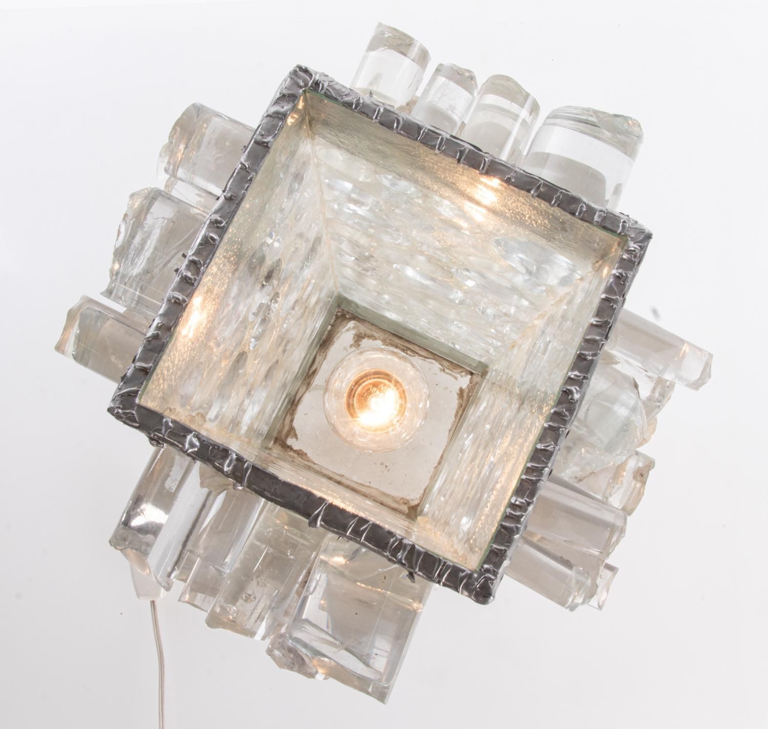 Unique Brutalist 18" Murano Glass Table Lamp In The Manner Of Poliarte 1960 photo vintage
