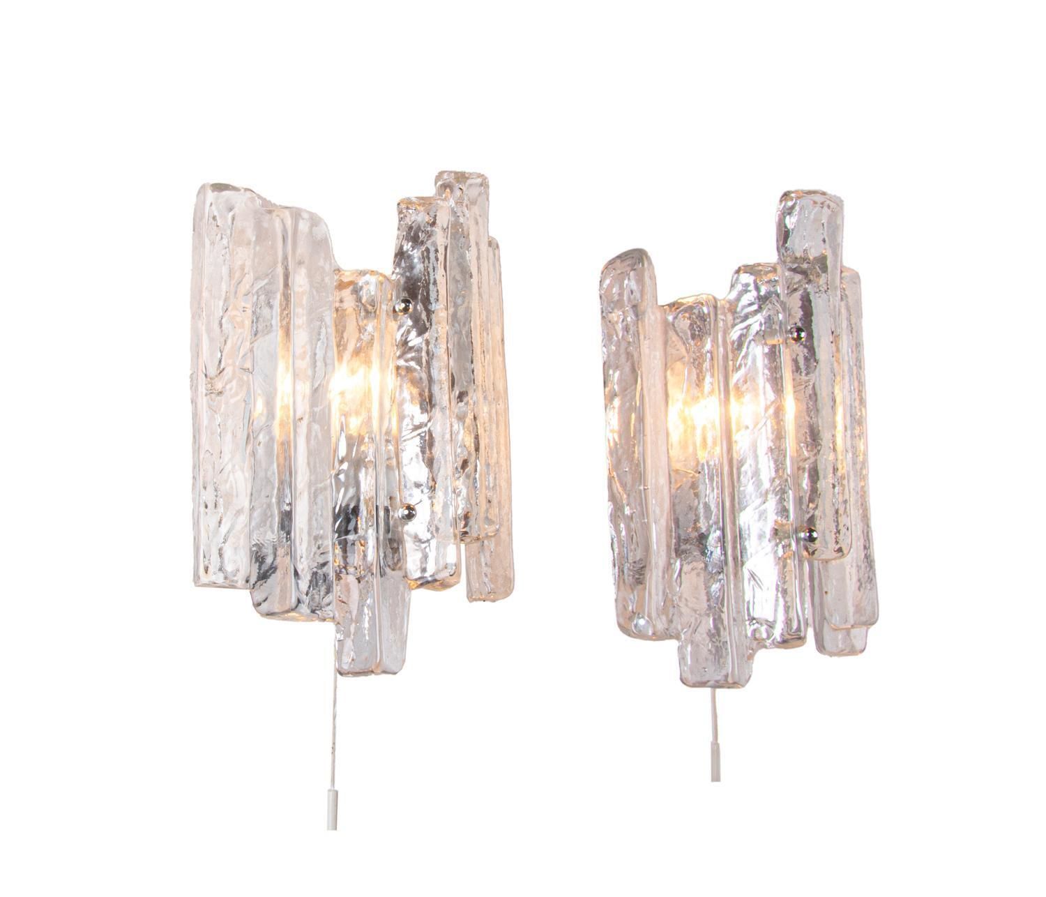 1 'Of 2' Pair Of Kalmar Wall Sconces Frosted Glass And Chrome, Austria 1960s photo furniture