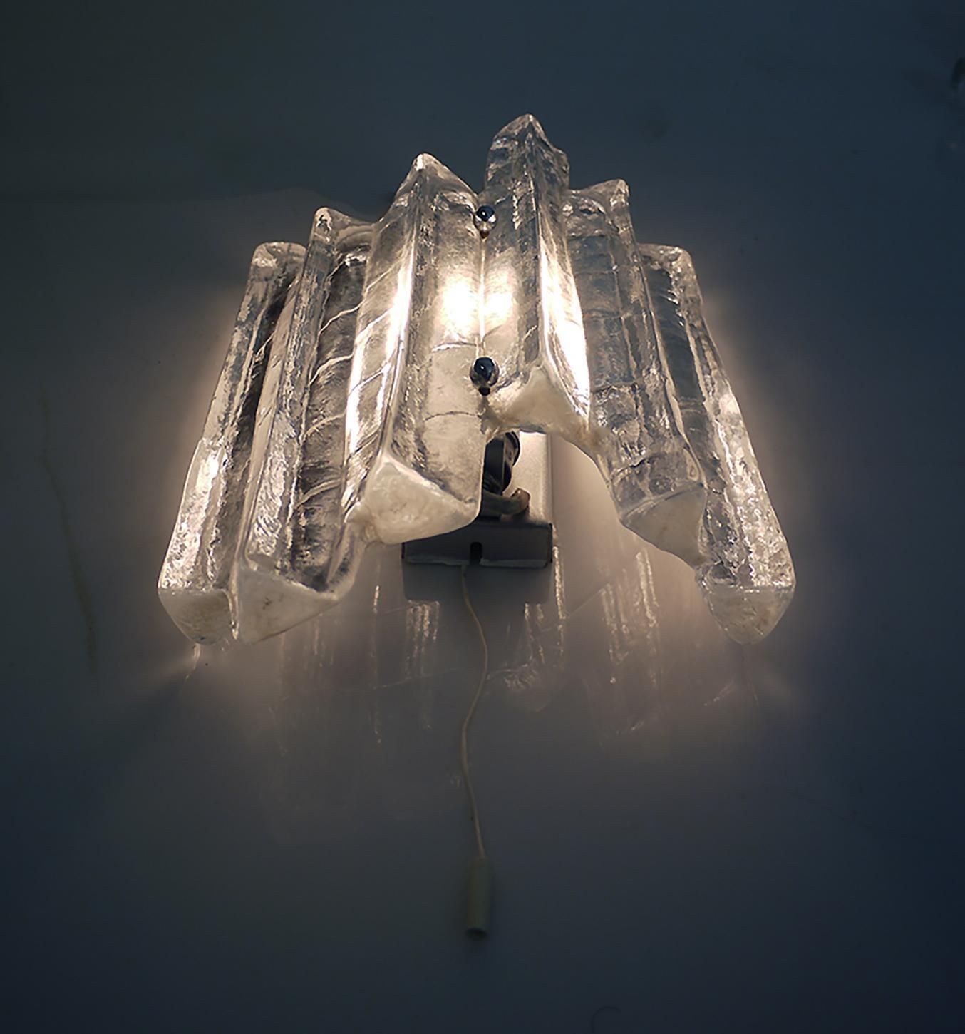 photo buy 1 'Of 2' Pair Of Kalmar Wall Sconces Frosted Glass And Chrome, Austria 1960s
