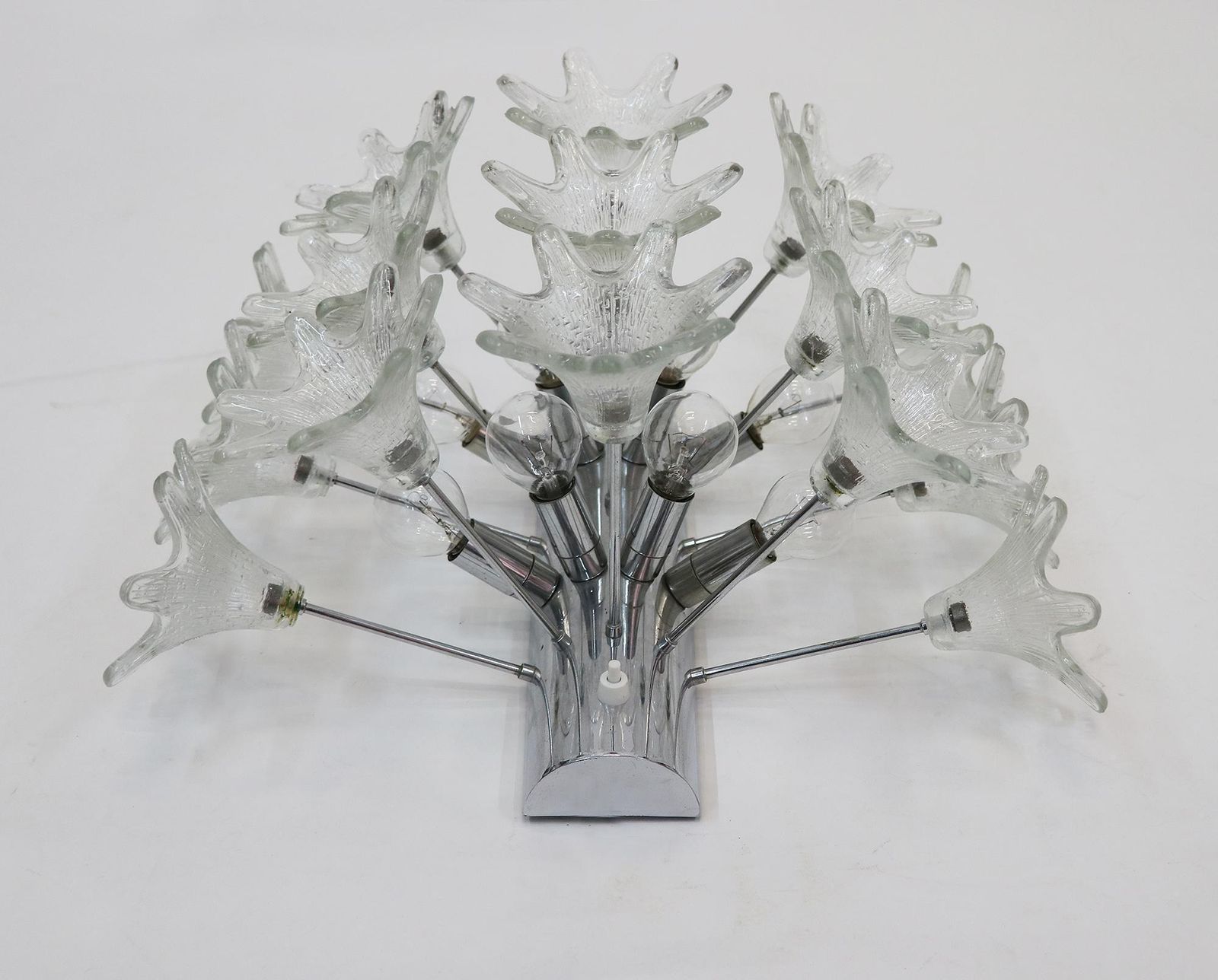 Large Wall Sconce Murano Flowers & Chrome Sputnik Venini For Veart Italy 1960s photo furniture