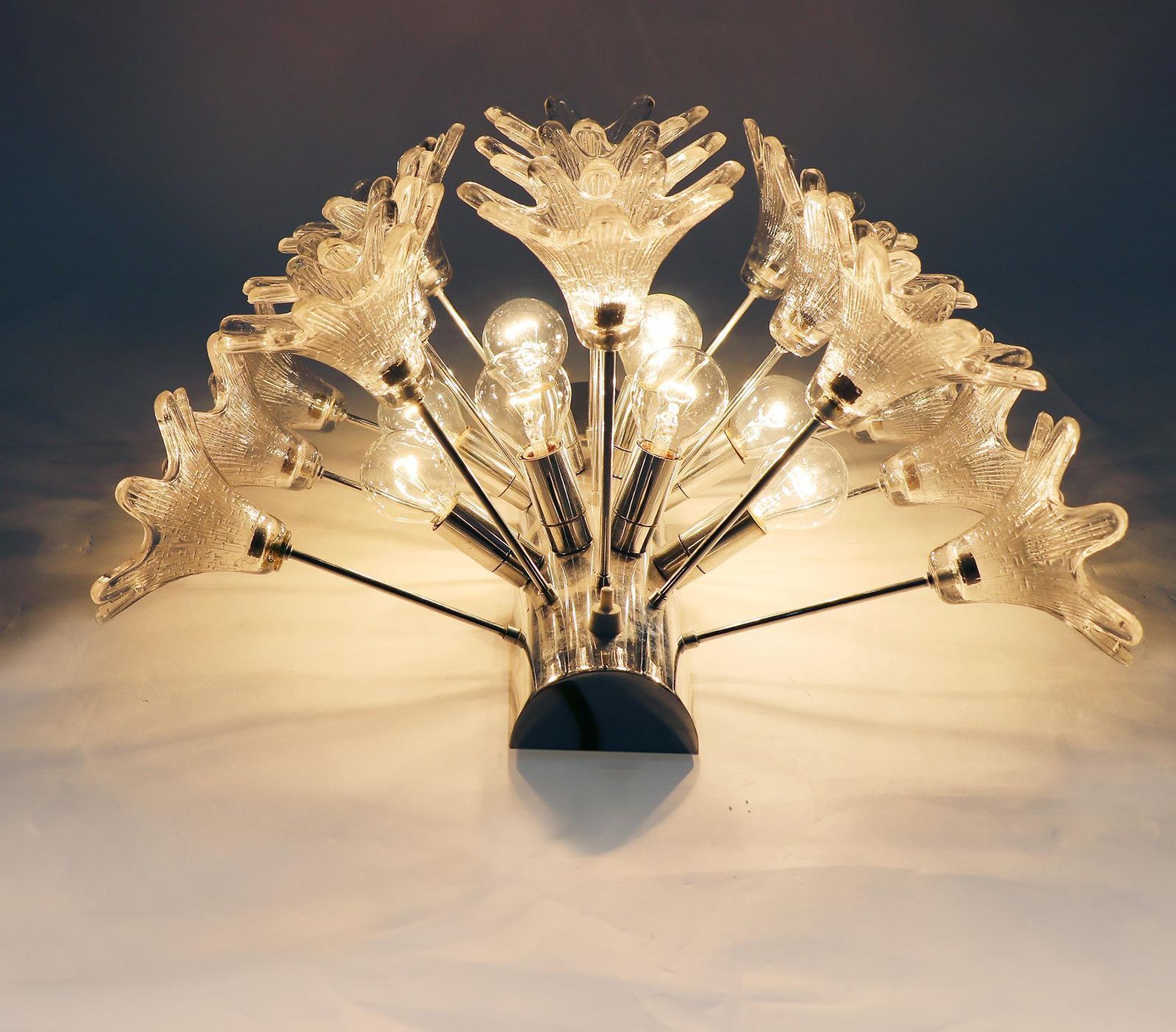Large Wall Sconce Murano Flowers & Chrome Sputnik Venini For Veart Italy 1960s photo 1778.0