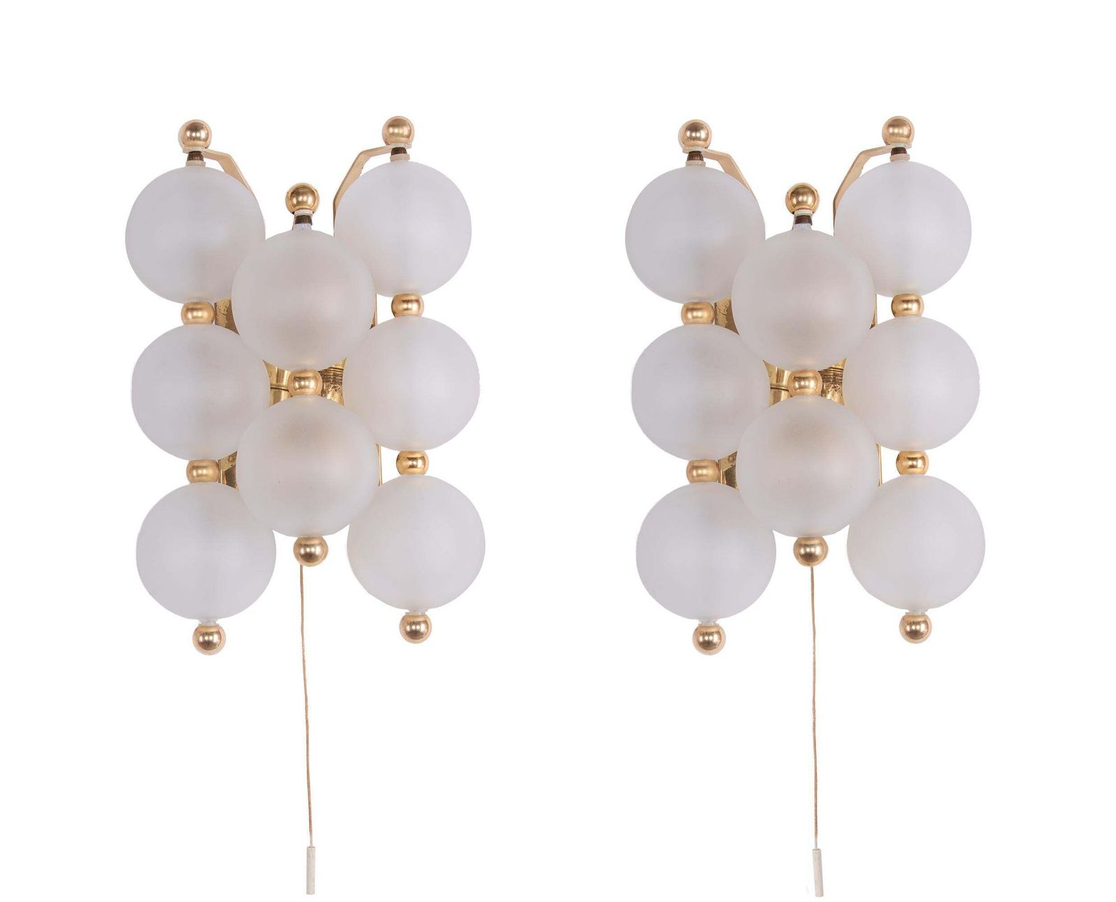 Pair Of Kinkeldey Wall Sconces Frosted Glass Balls & Brass, Germany 1960s photo furniture