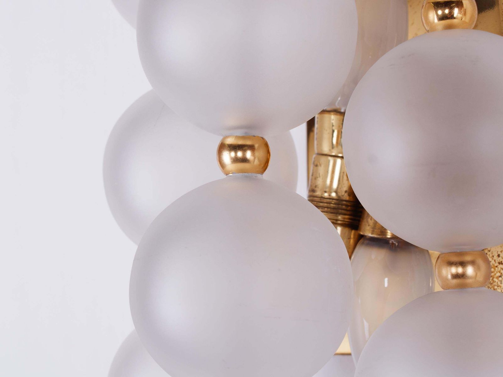 Pair Of Kinkeldey Wall Sconces Frosted Glass Balls & Brass, Germany 1960s photo vintage
