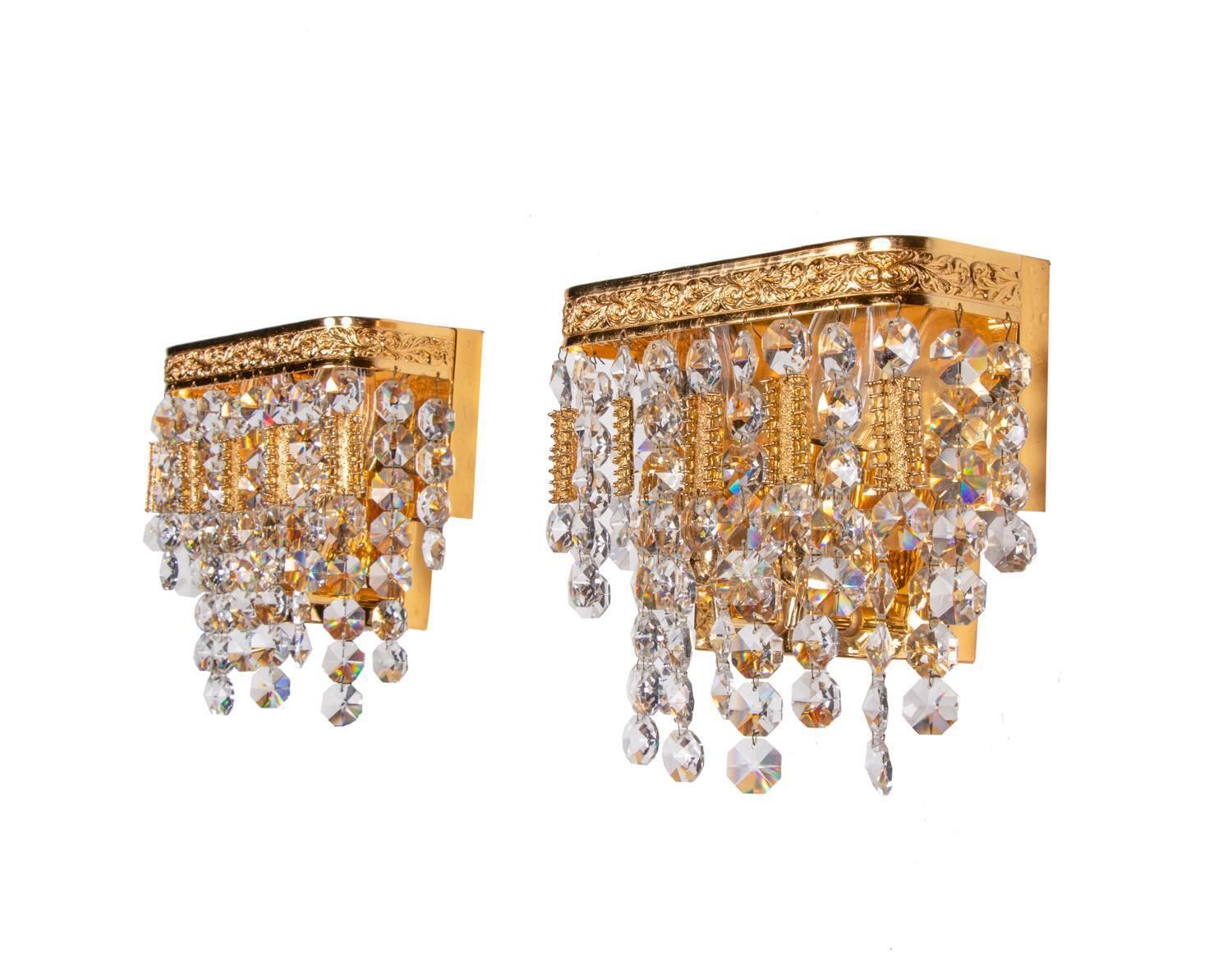 1960 Germany Palwa Glamorous Jewel Wall Sconce Crystal & Gilt Brass, Set Of 2 photo furniture