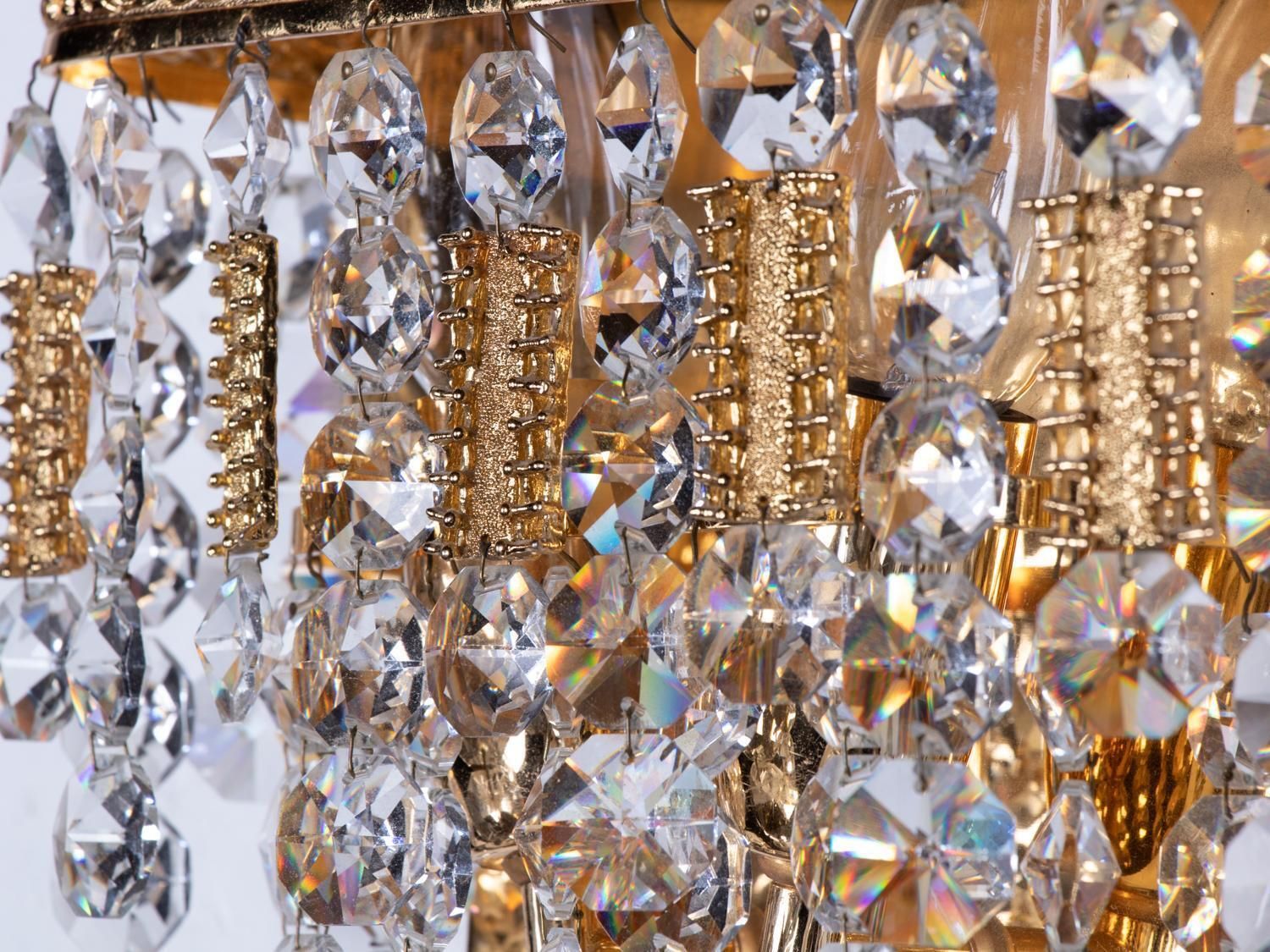 1960 Germany Palwa Glamorous Jewel Wall Sconce Crystal & Gilt Brass, Set Of 2 photo Lighting