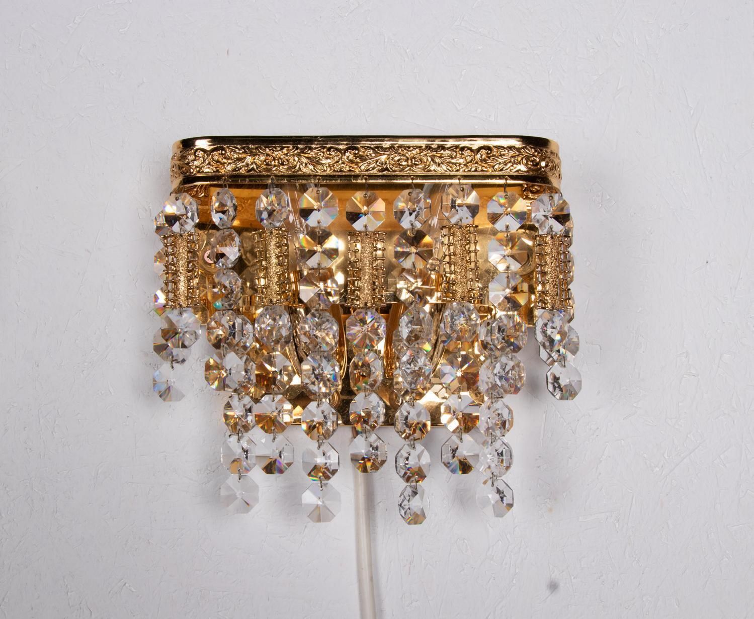 1960 Germany Palwa Glamorous Jewel Wall Sconce Crystal & Gilt Brass, Set Of 2 photo 2203.0