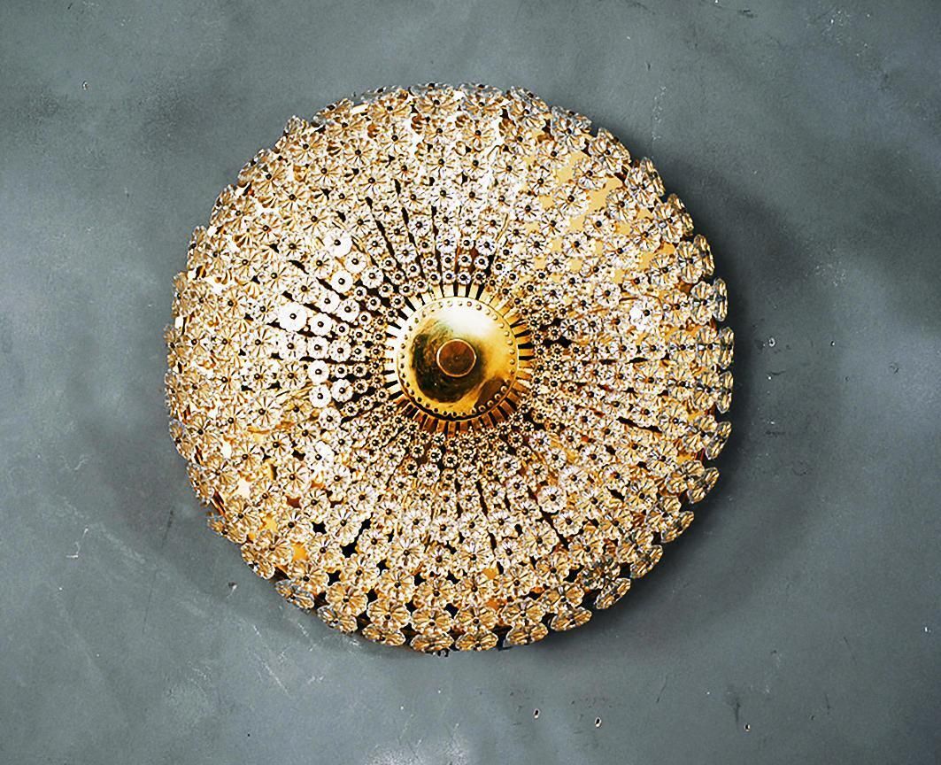 Large Floral Flush Mount Chandelier Crystal & Brass By Emil Stejnar Attr. 1950s photo vinterior
