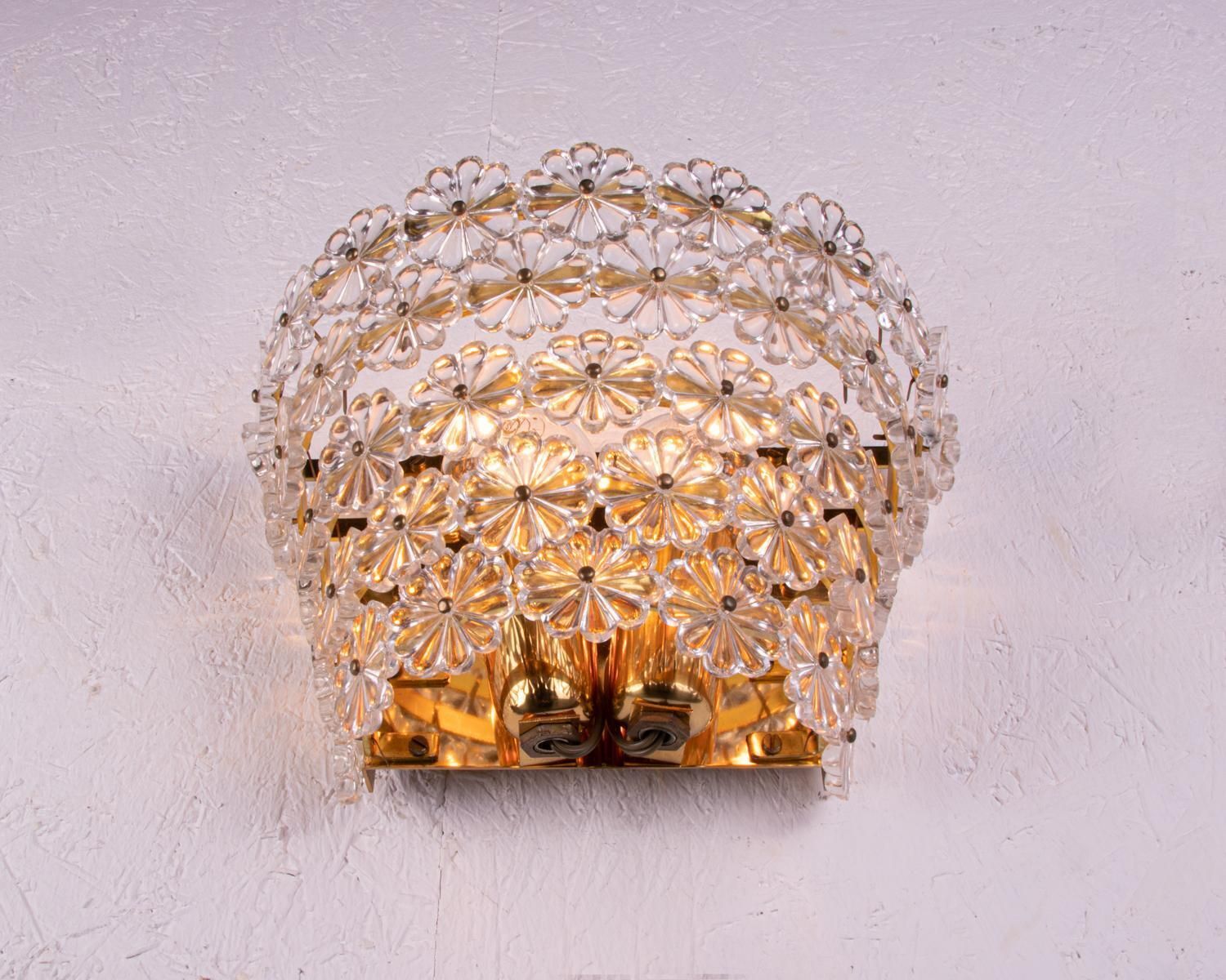 Pair Of Gold Plated Wall Sconces Brass & Crystal Glass By Emil Stejnar, Austria photo furniture