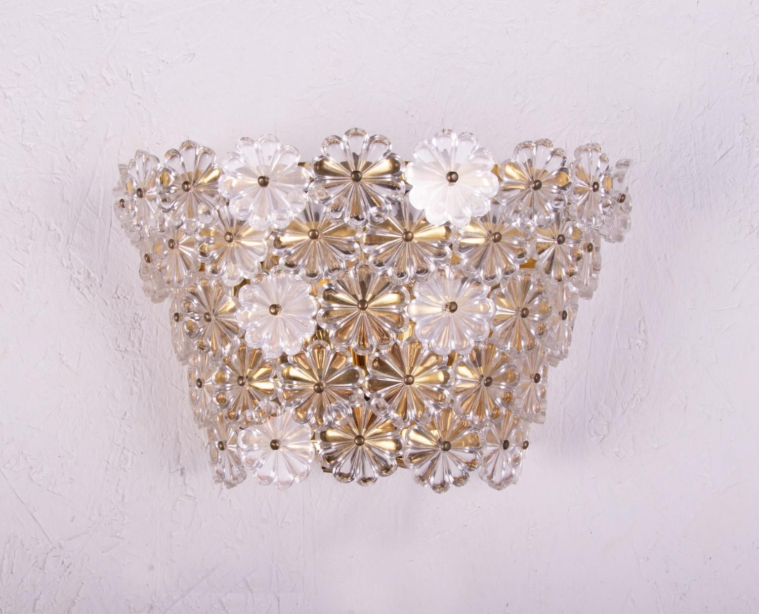 Pair Of Gold Plated Wall Sconces Brass & Crystal Glass By Emil Stejnar, Austria photo 1770.0