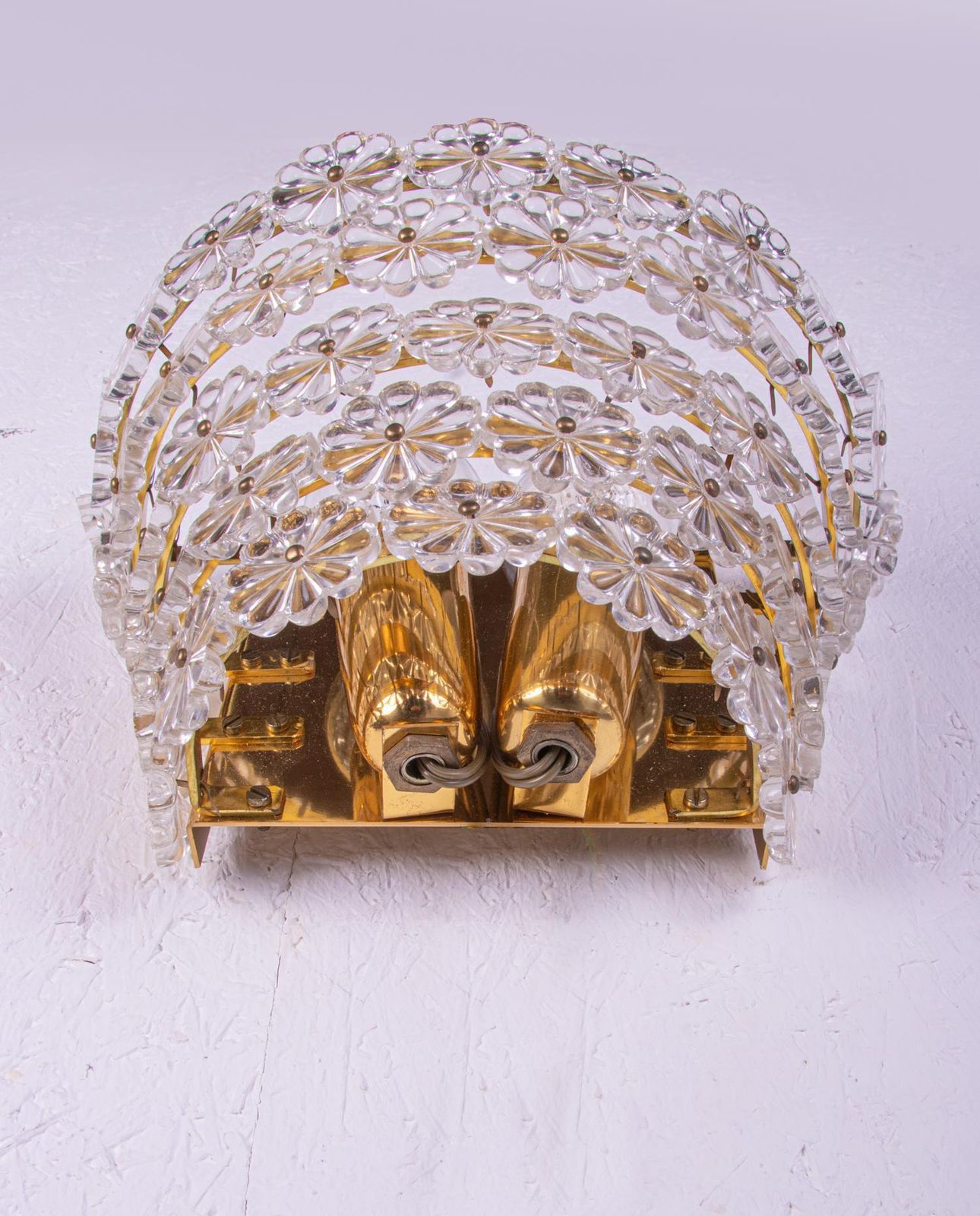 Pair Of Gold Plated Wall Sconces Brass & Crystal Glass By Emil Stejnar, Austria photo vinterior