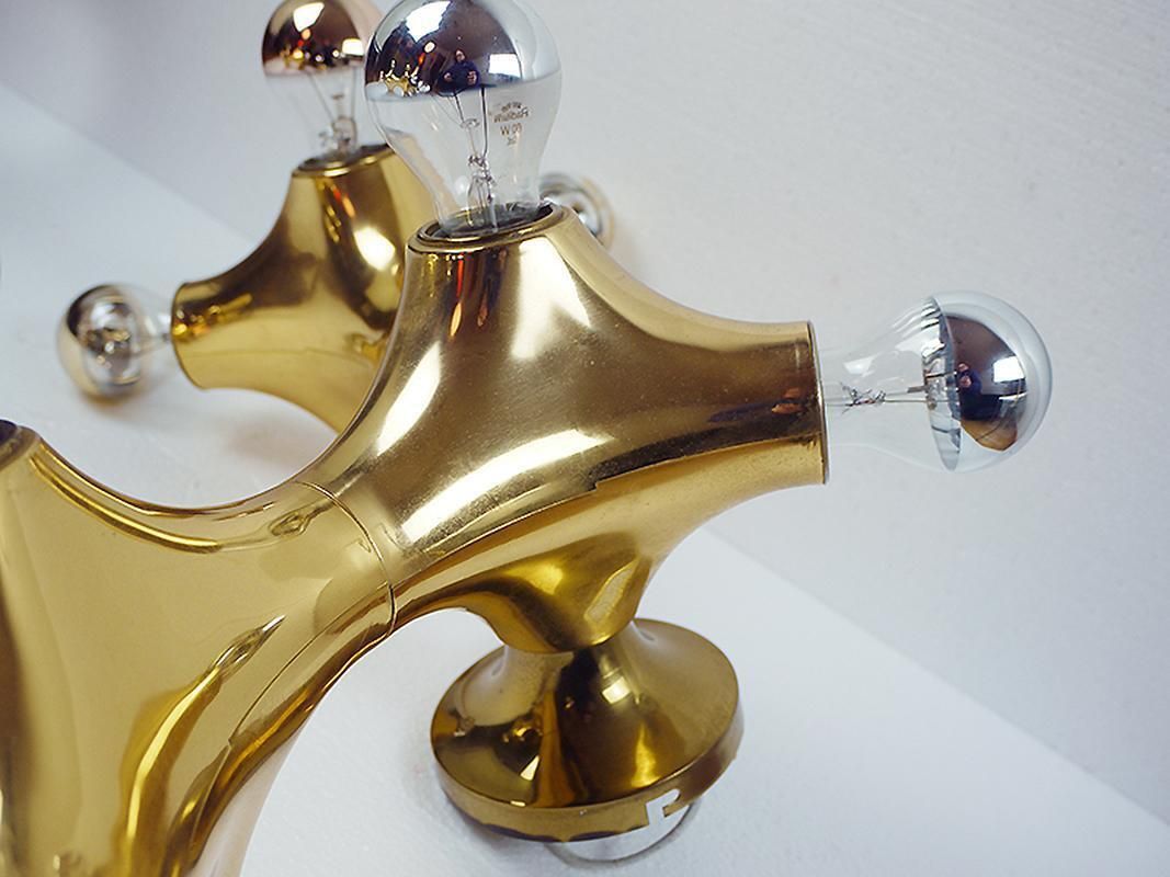 1970s Germany Cosack Gemini Organic Golden Space Age Wall Light, Set Of 2 photo vinterior