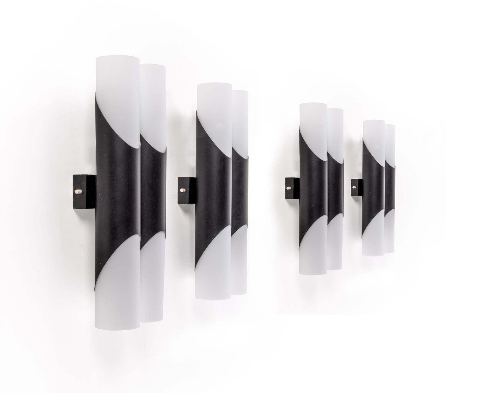 1 'Of 2' Pair Of 1970 Germany Neuhaus Double Glass Wall Sconces Black & White photo 1933.0