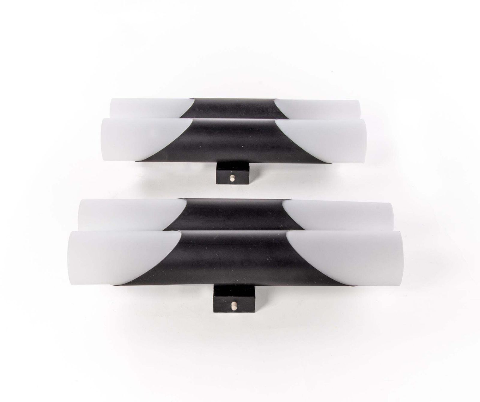 1 'Of 2' Pair Of 1970 Germany Neuhaus Double Glass Wall Sconces Black & White photo vinterior