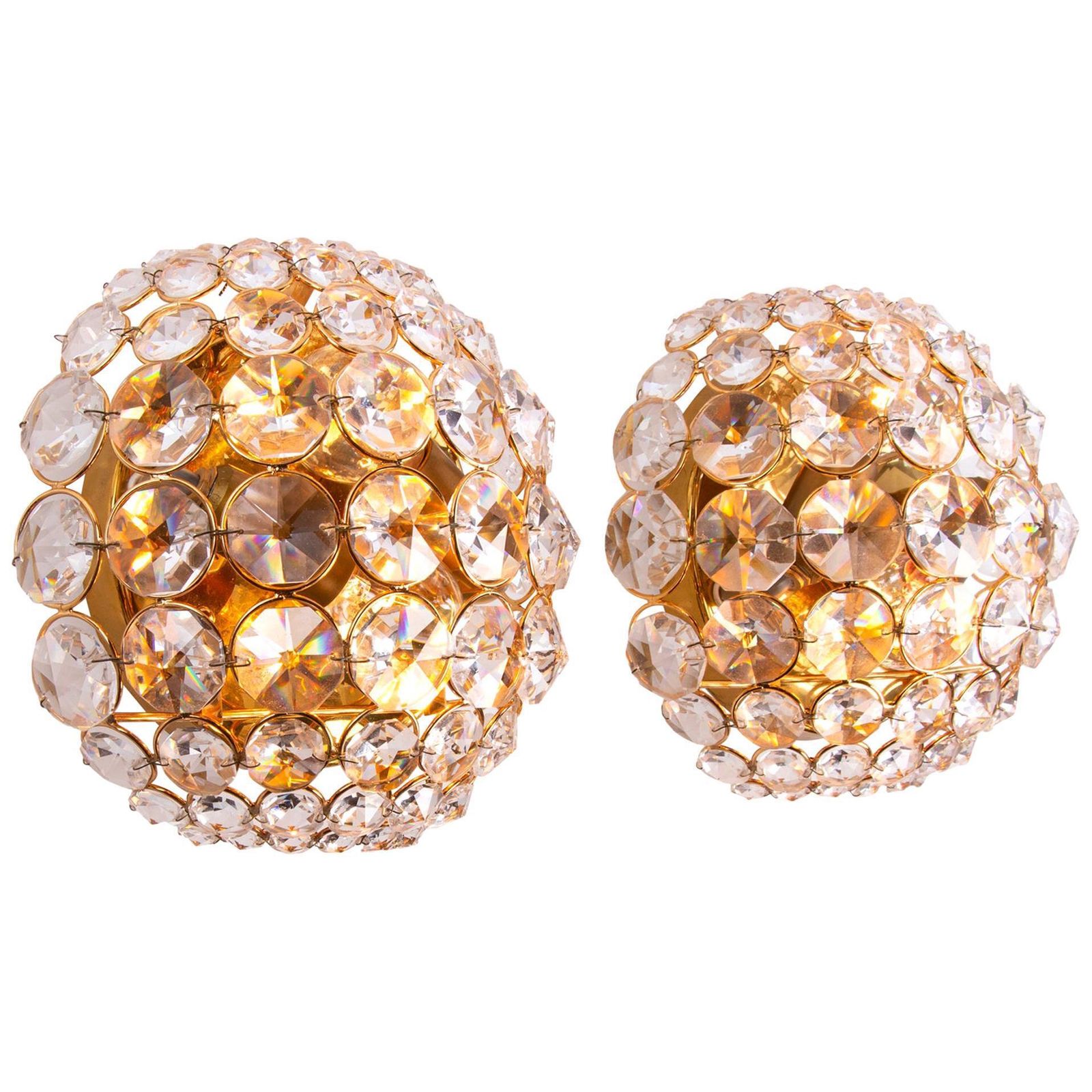 1960 Germany Palwa Bubble Wall Sconce Crystal & Gilt Brass, Set Of 2