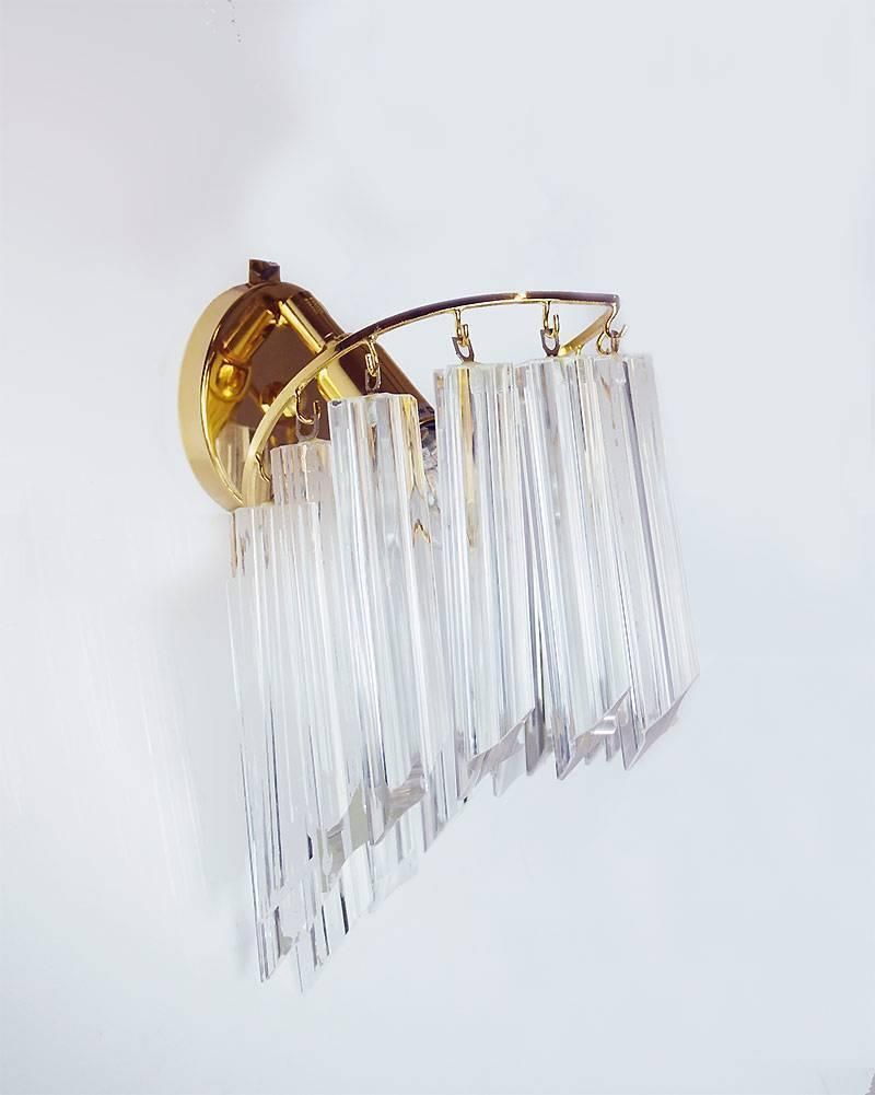 Pair Of Novaresi Wall Sconces Crystals & Gilt Brass, Italy 1970s photo for sale