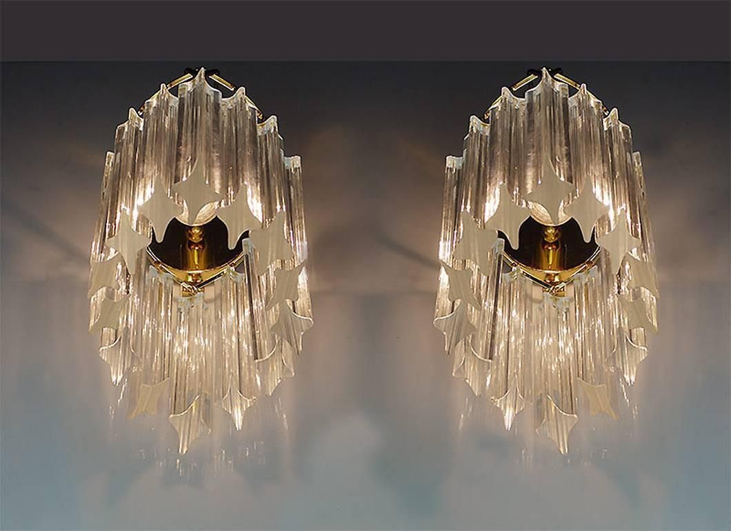 Pair Of Novaresi Wall Sconces Crystals & Gilt Brass, Italy 1970s photo Lighting