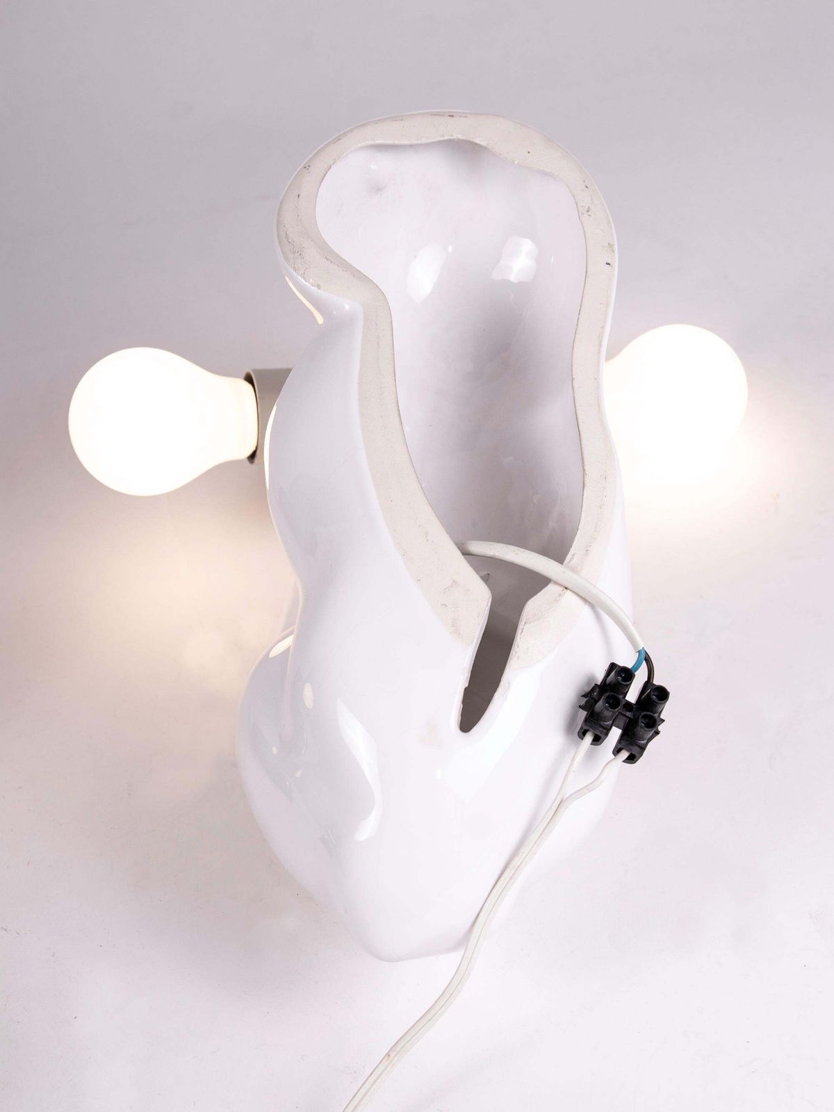 1980 French J.C. Peiré Pair Of Black & White Ceramic Biceps Wall Lights photo vinterior