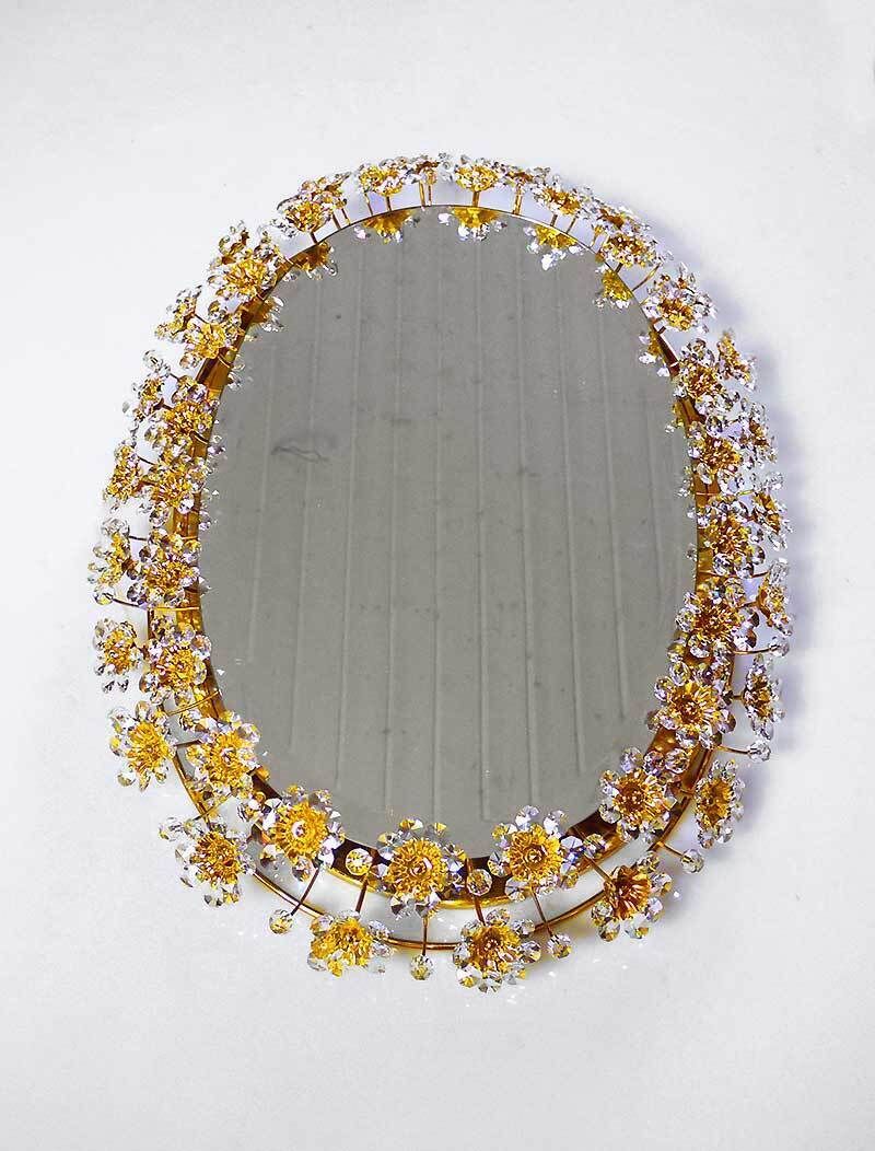 1960, Germany, Palwa Oval Backlit Mirror Crystal & Gilt Brass By Christoph Palme photo furniture