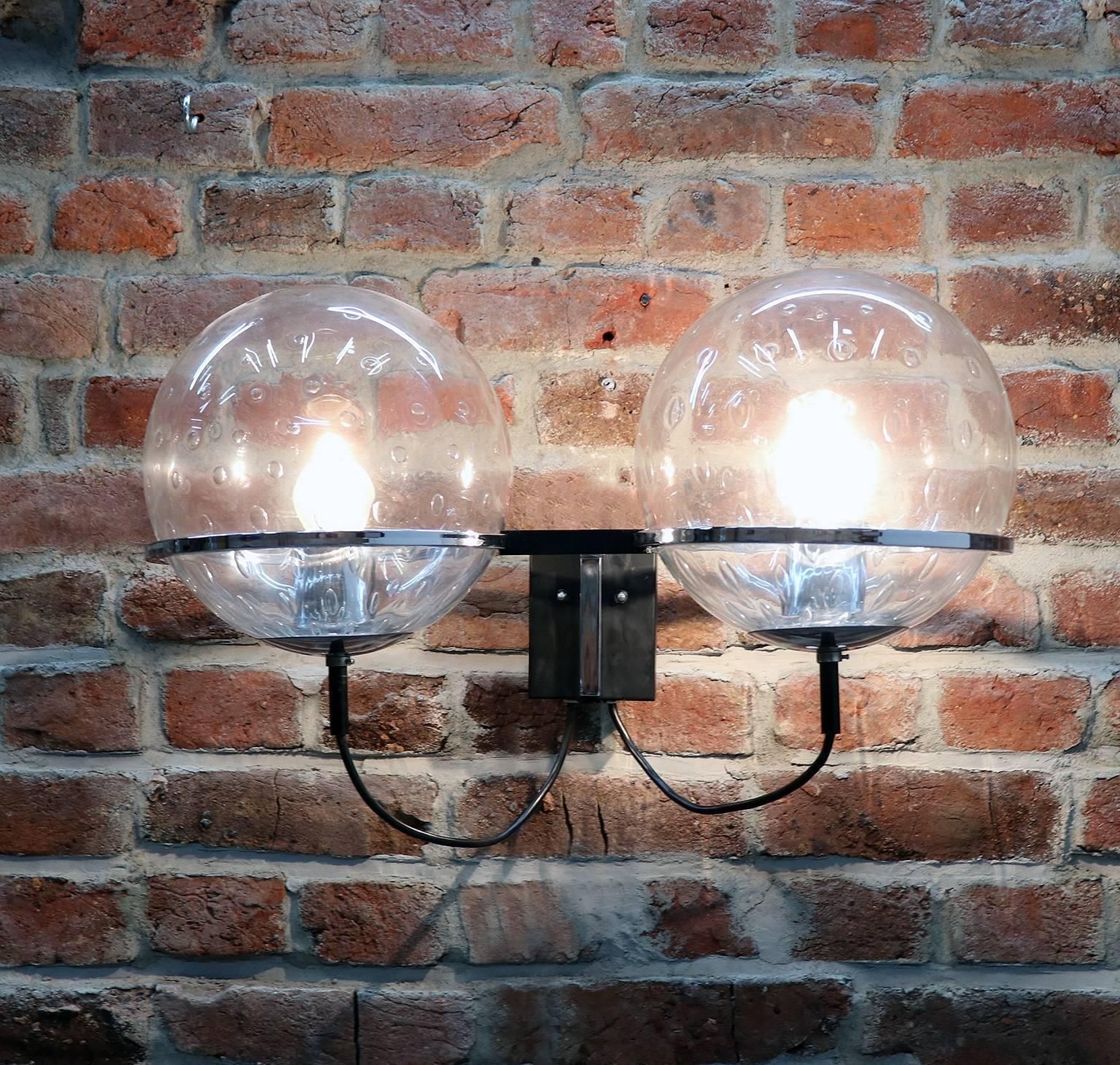 1960 Raak Double Ball Wall Sconce Glass & Chrome By Frank Ligtelijn, Set Of 2 photo furniture