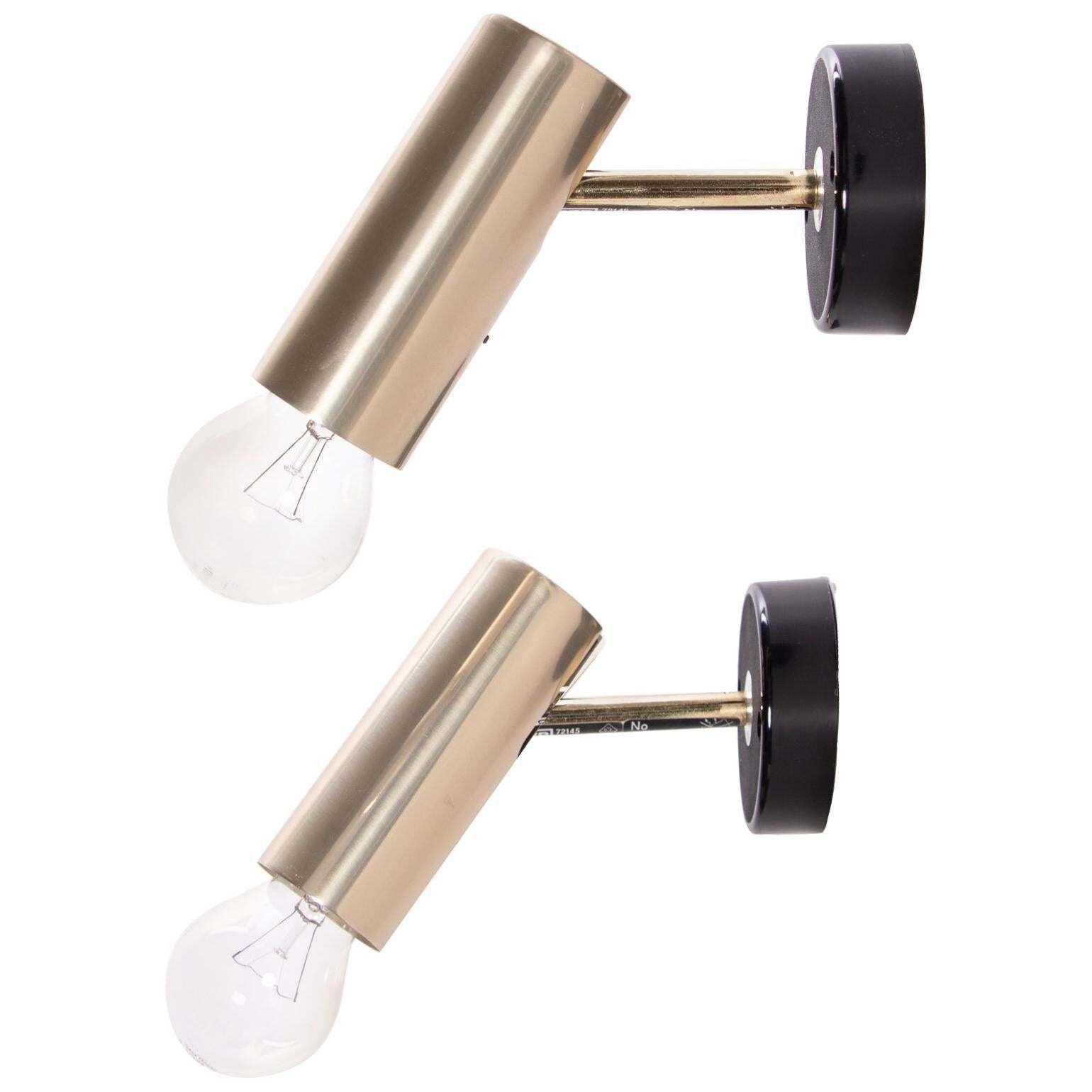 1960 Germany Rzb Adjustable Minimalist Wall Sconce Brass Spot Light, Set Of 2