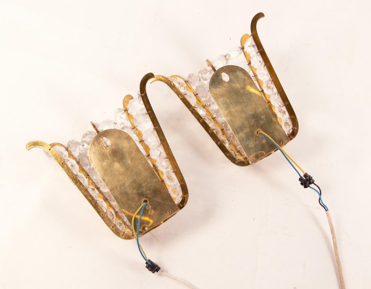 photo furniture Pair Of Faceted Wall Sconces Crystal & Brass By Bakalowits, Austria, 1960