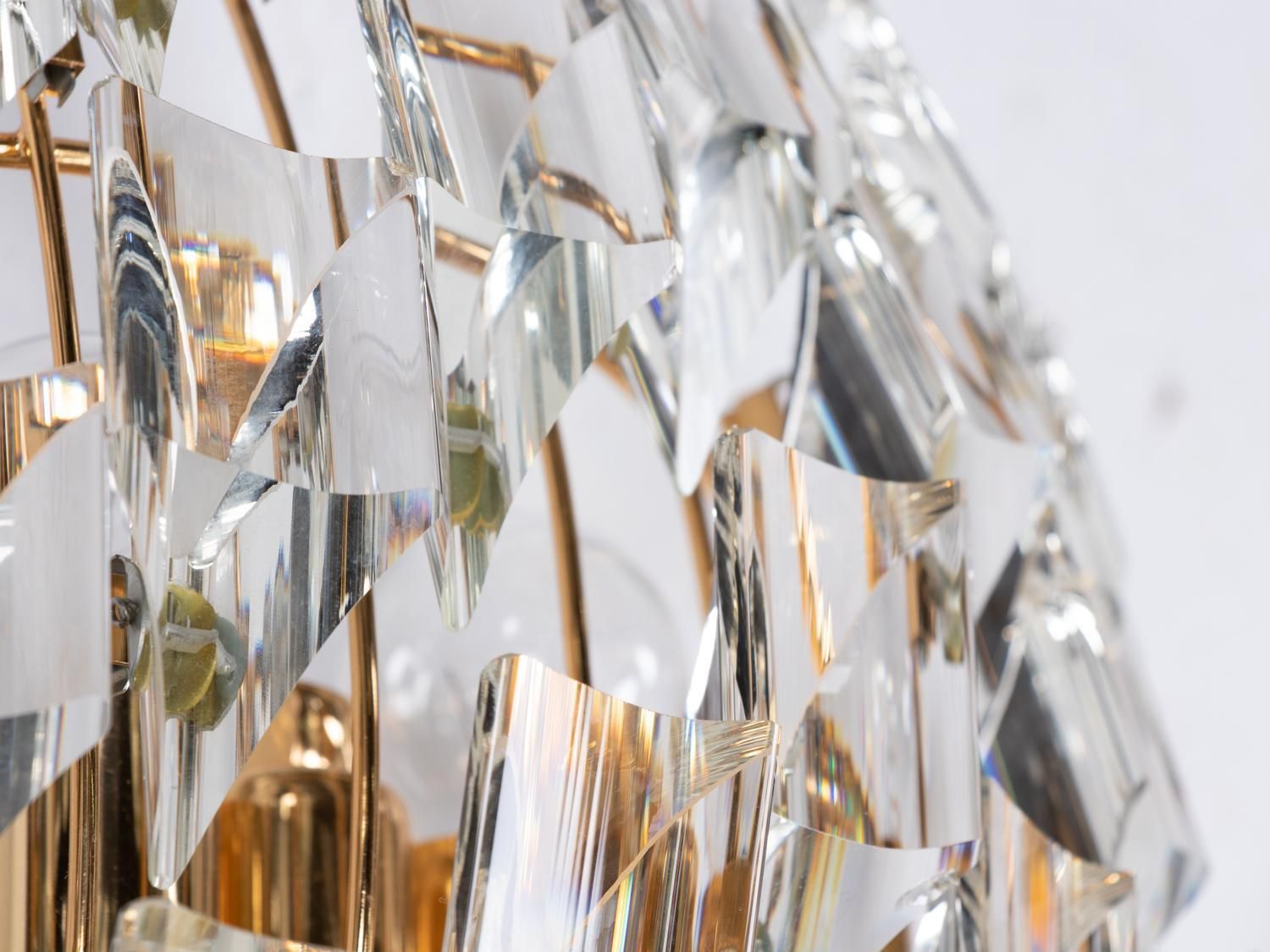 Pair Of Crystal & Gold Plated Wall Lights By Oscar Torlasco For Stilkronen 1970s photo vintage