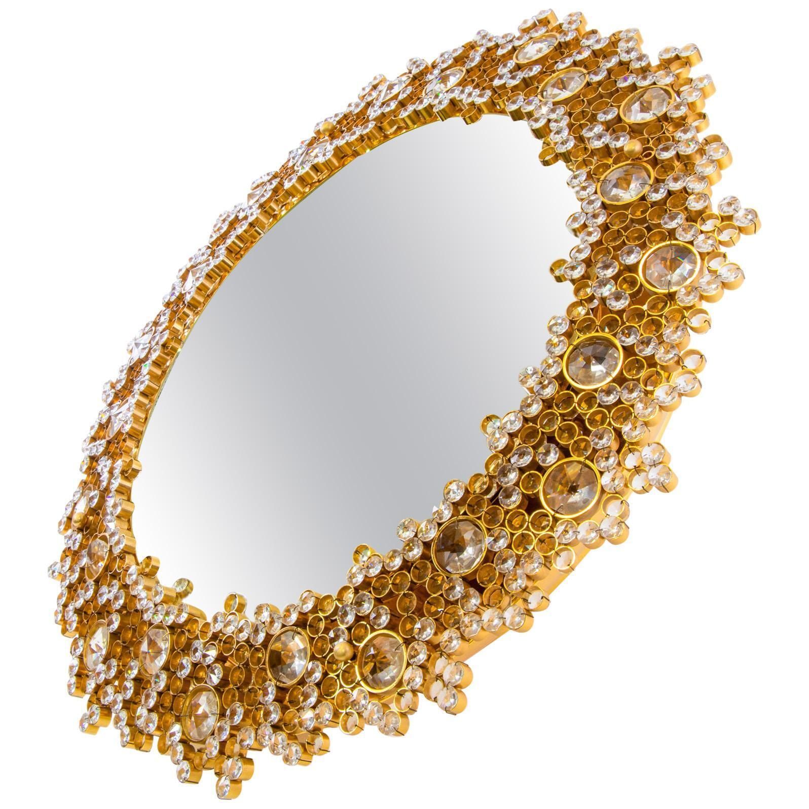 Palwa 27" Backlit Mirror With Swarovski Crystals & Gilded Brass, Germany 1960s photo for sale