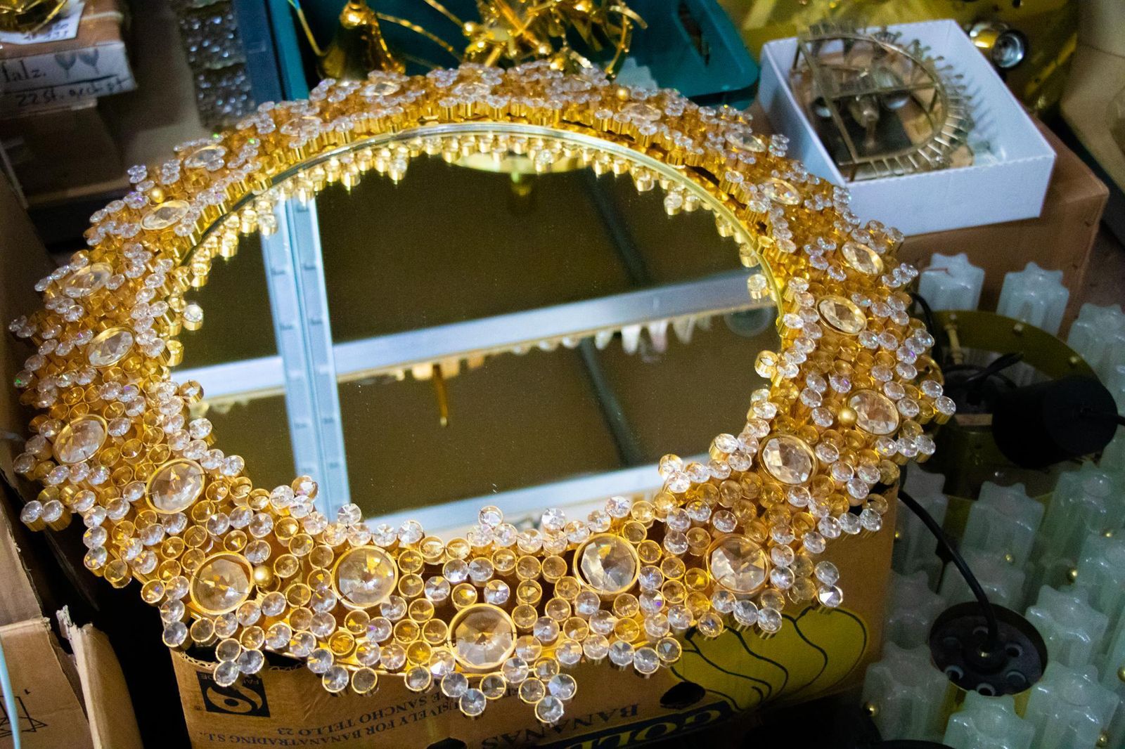 Home Decor Palwa 27" Backlit Mirror With Swarovski Crystals & Gilded Brass, Germany 1960s photo