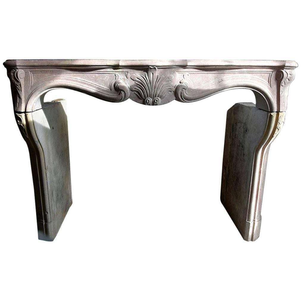 Antique Louis XV Marble Stone Fireplace Mantel, 19th Century