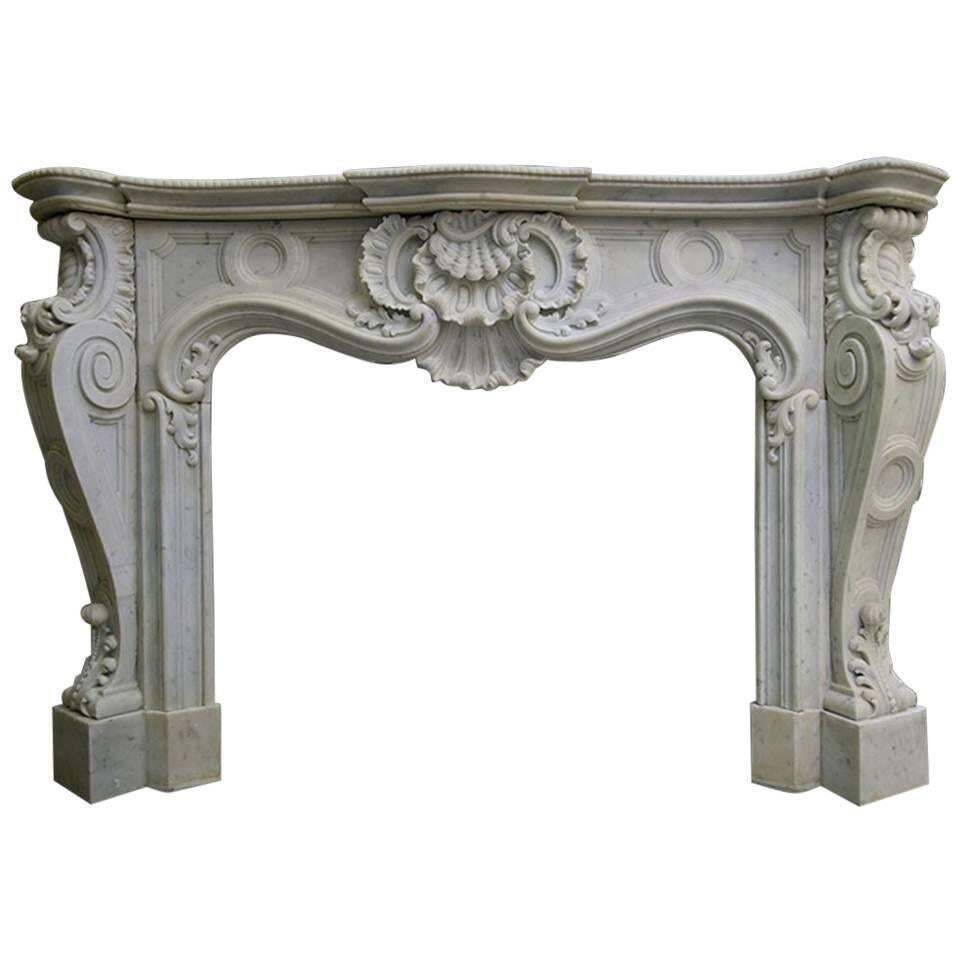 French Antique Louis XV Carrara Marble Fireplace Mantel