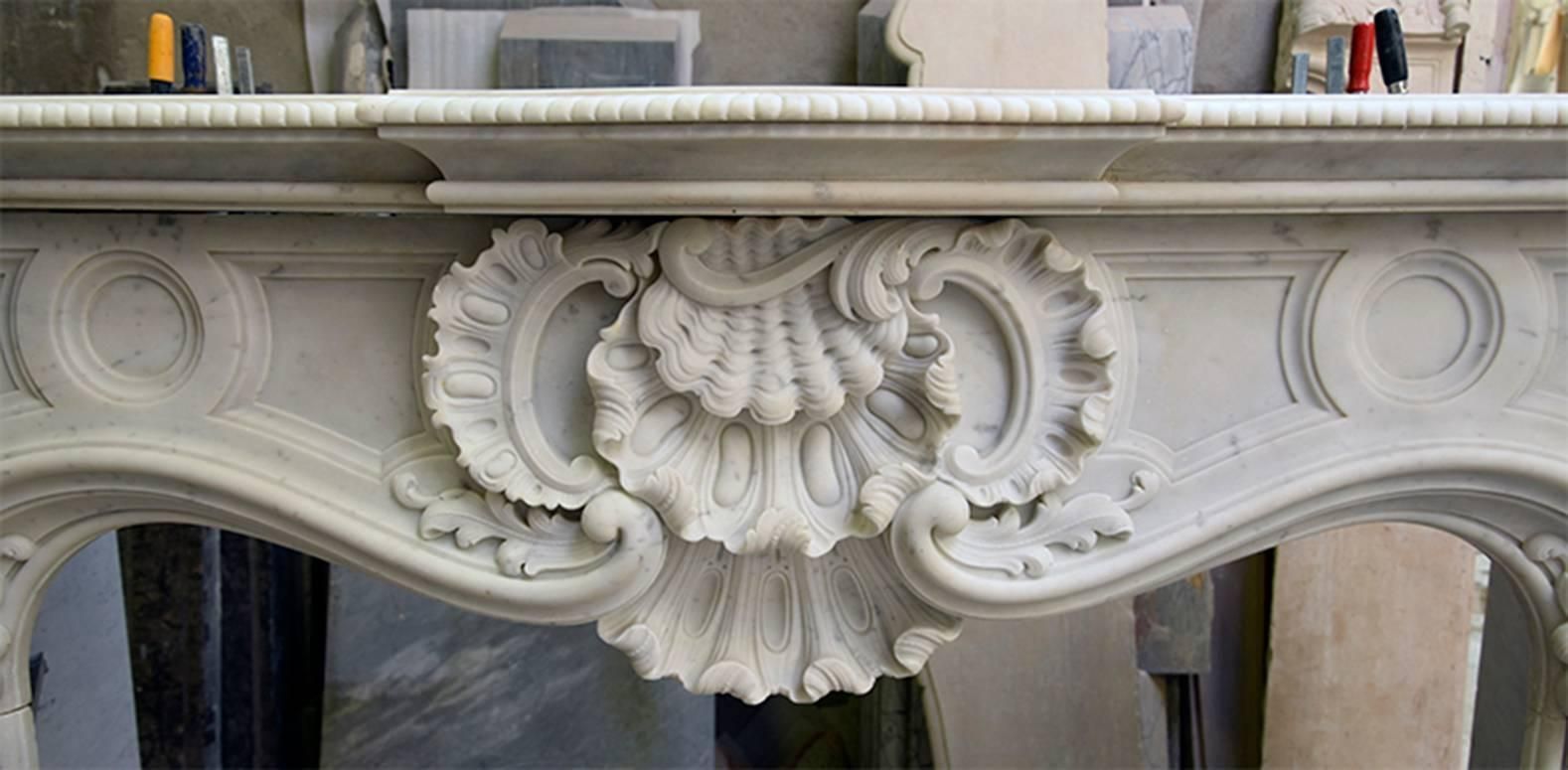 French Antique Louis XV Carrara Marble Fireplace Mantel photo furniture