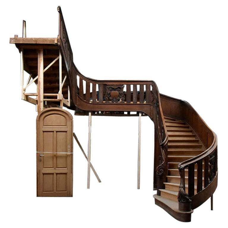 Exclusive Oak Staircase With Carving And Balustrade 19th Century
