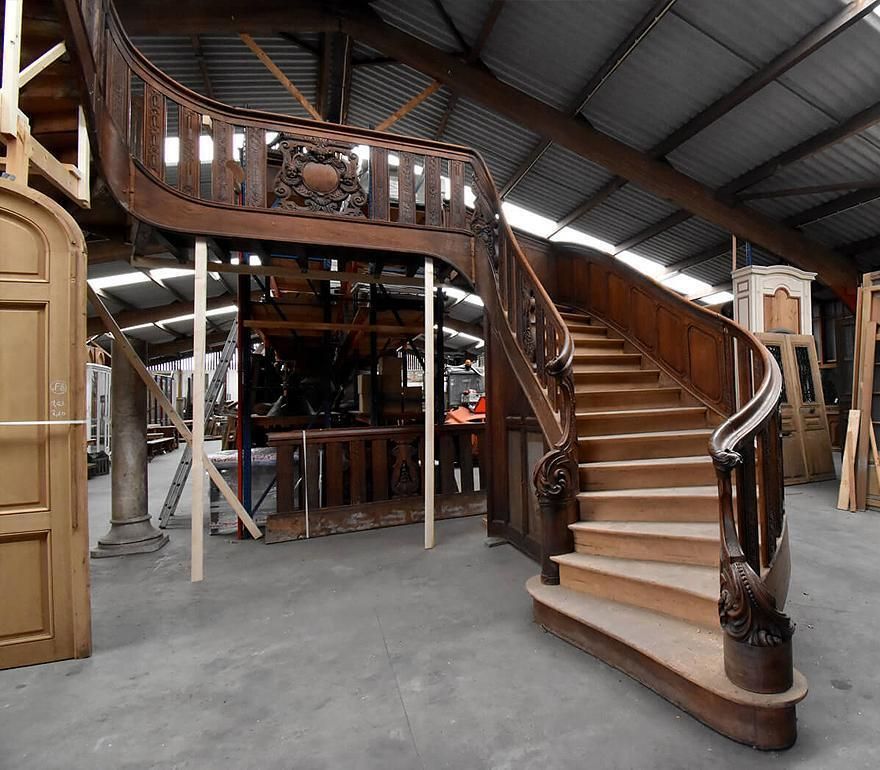 Exclusive Oak Staircase With Carving And Balustrade 19th Century photo for sale