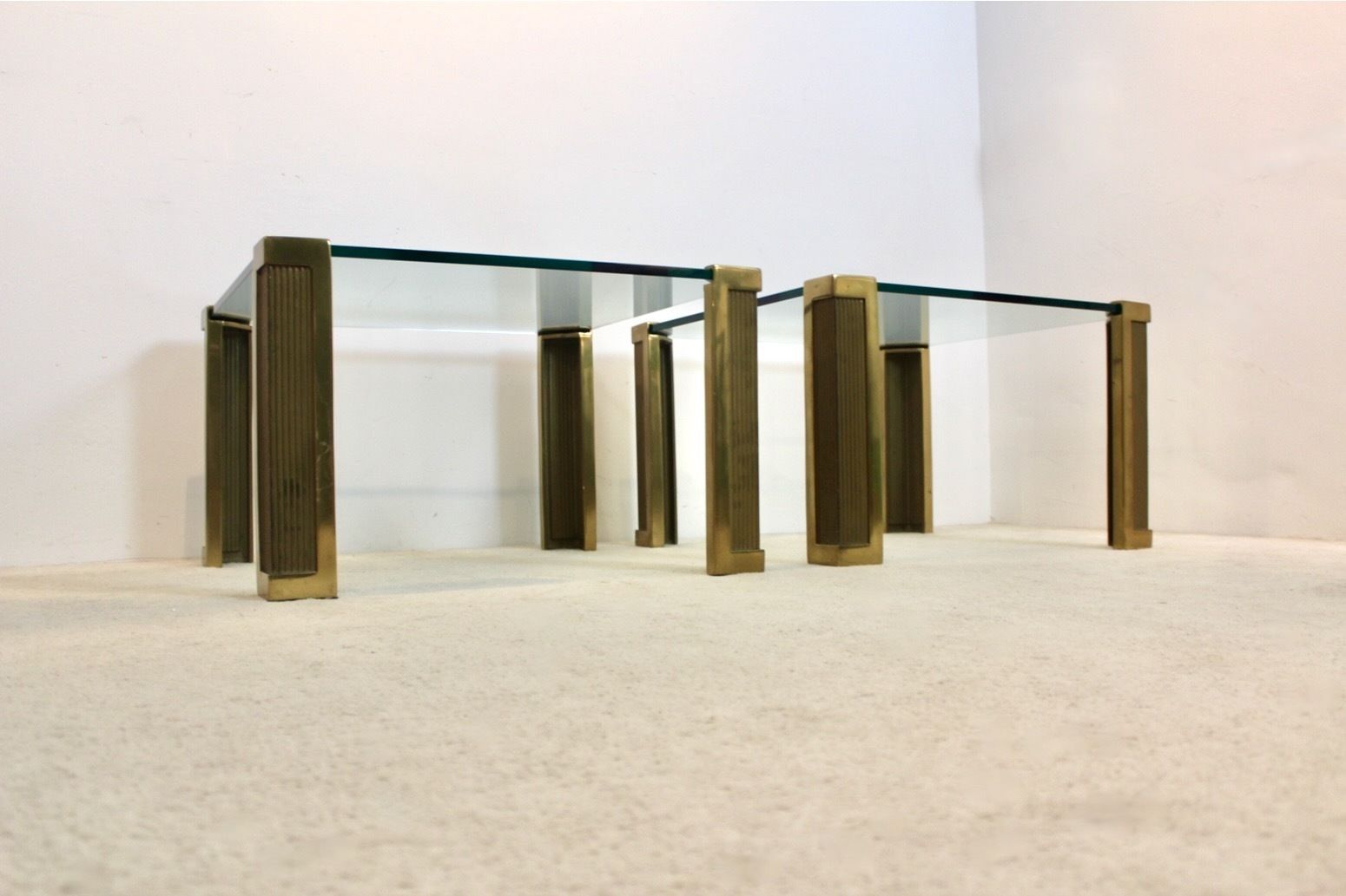 Set Of Two Brass And Glass Peter Ghyczy Large Side Tables photo 2767.0