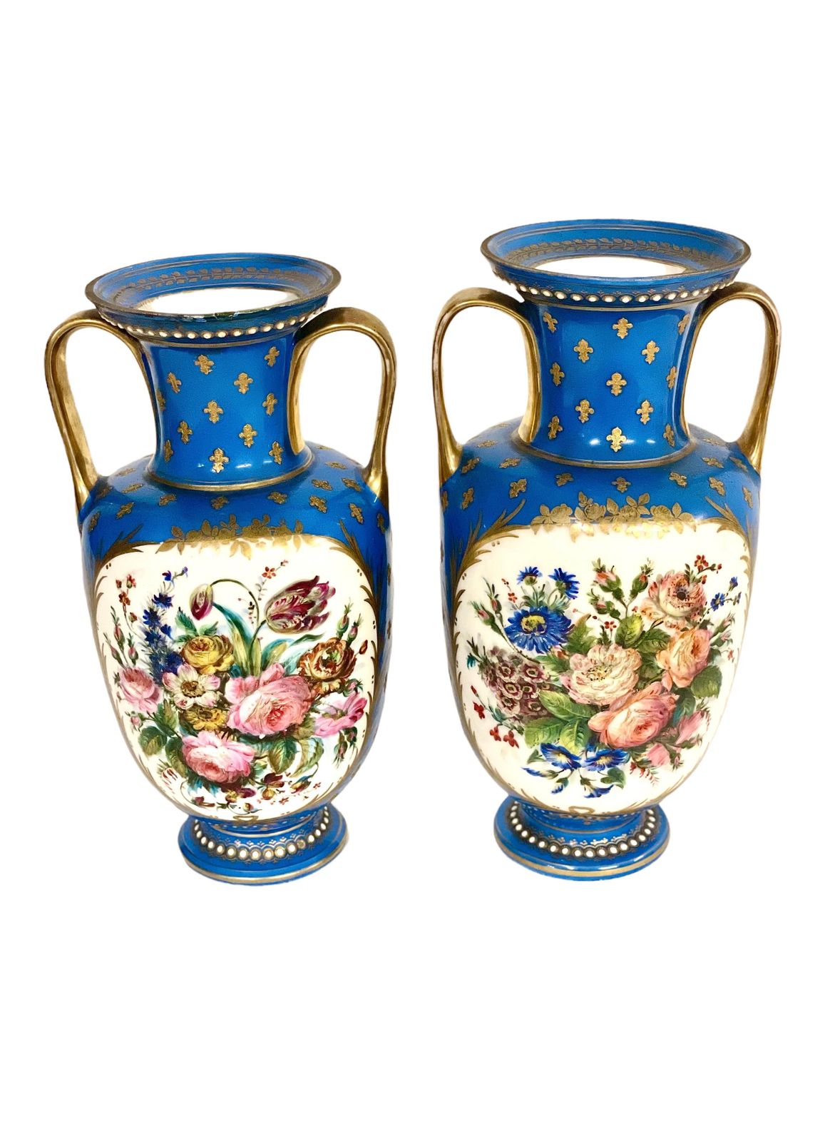 Sèvres Pair Of Gilded And Blue Porcelain Vases, 19th Century photo furniture