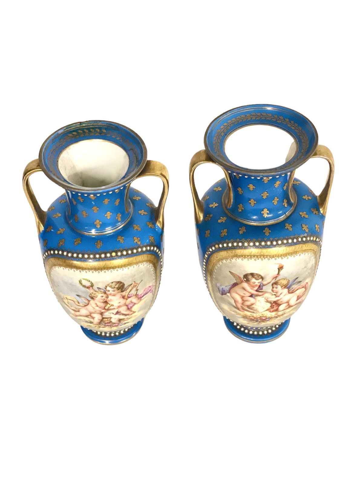 Sèvres Pair Of Gilded And Blue Porcelain Vases, 19th Century photo for sale