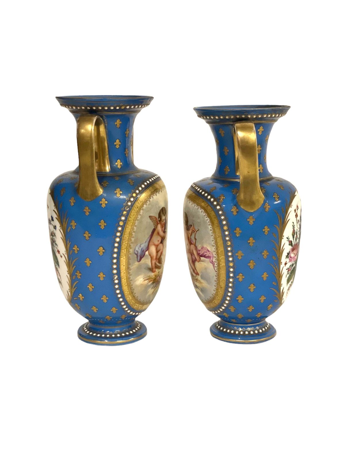 Sèvres Pair Of Gilded And Blue Porcelain Vases, 19th Century photo Home Decor