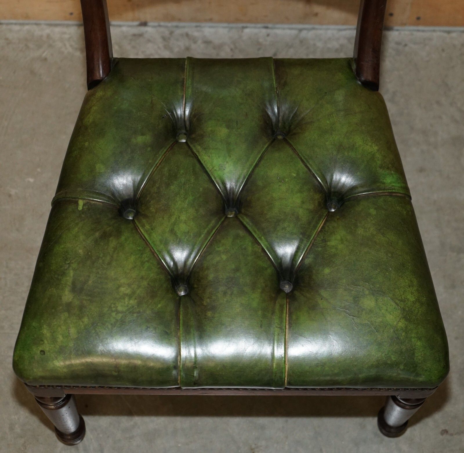 Four Fine Antique Victorian Green Leather Mahogany Chesterfield Dining Chairs 4 photo Furniture