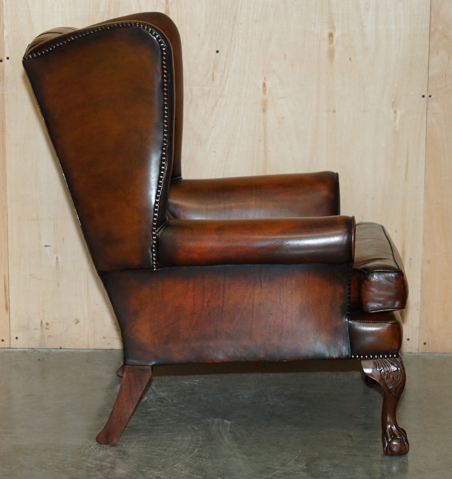 5000.0 Pair Of Claw & Ball Feet Chesterfield Tufted Brown Leather Wingback Armchairs photo