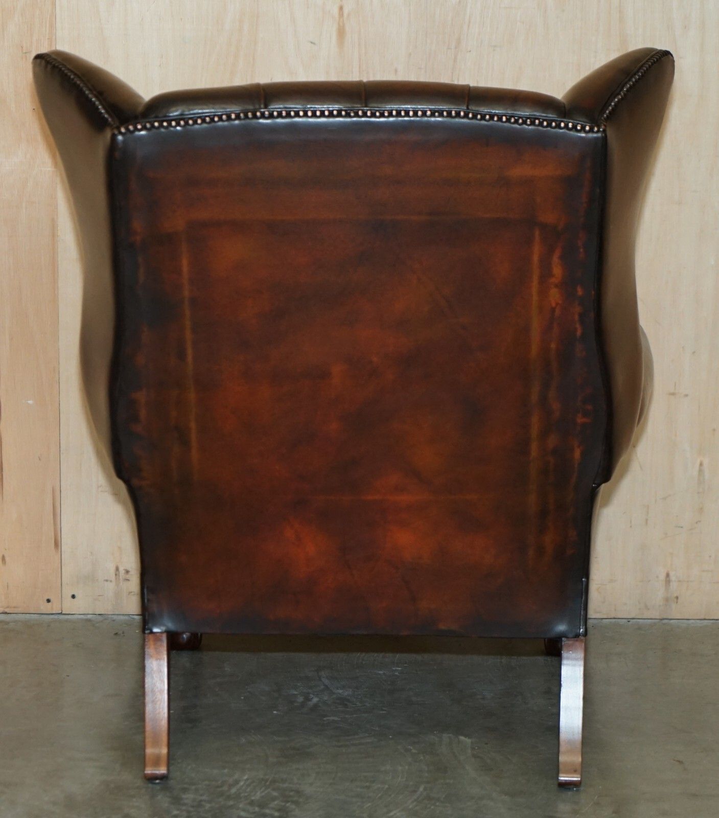 photo vinterior Pair Of Claw & Ball Feet Chesterfield Tufted Brown Leather Wingback Armchairs