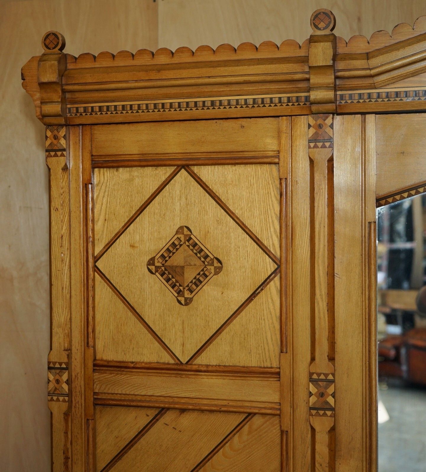 Victorian Ash Aesthetic Movement Wardrobe Built In Campaign Chest Of Drawers photo for sale