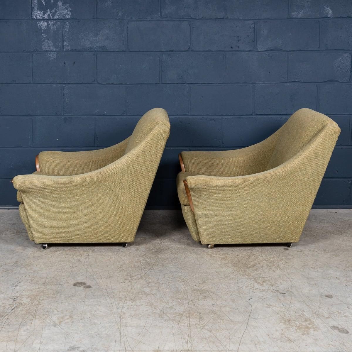 Vintage 20th Century English Pair Of Olive Green Upholstered Armchairs C.1960 photo Furniture