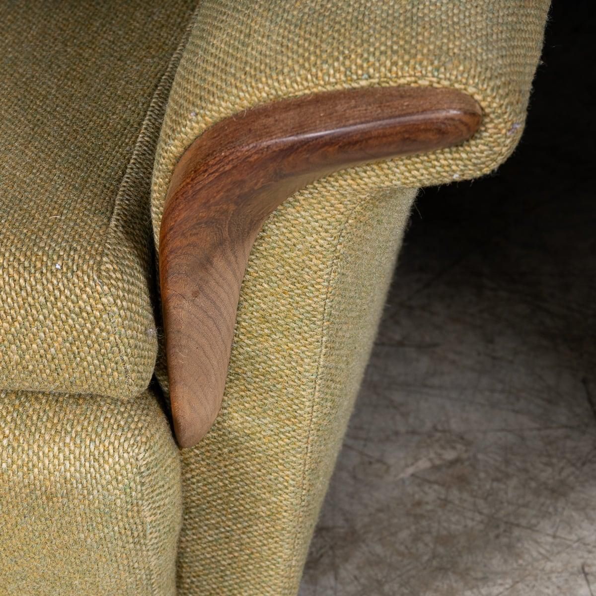 photo vinterior Vintage 20th Century English Pair Of Olive Green Upholstered Armchairs C.1960